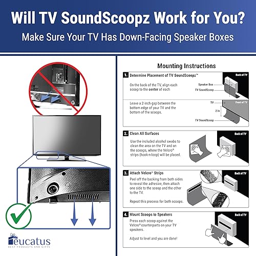 Miniatura 6 de EUCATUS BEST PRODUCTS & GIFTS Juego de amplificadores pasivos de altavoz de TV: redirige el sonido de cine en casa hacia ti, no hacia el suelo.
