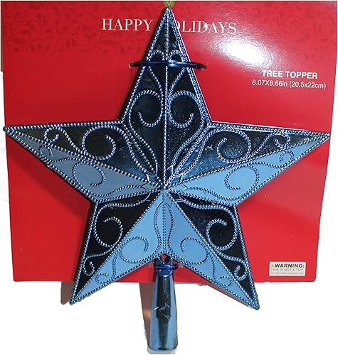 Decoración de árbol de Navidad con acabado metálico de 8.07 x 8.66 pulgadas de alto, con borde plateado con purpurina (azul oscuro)