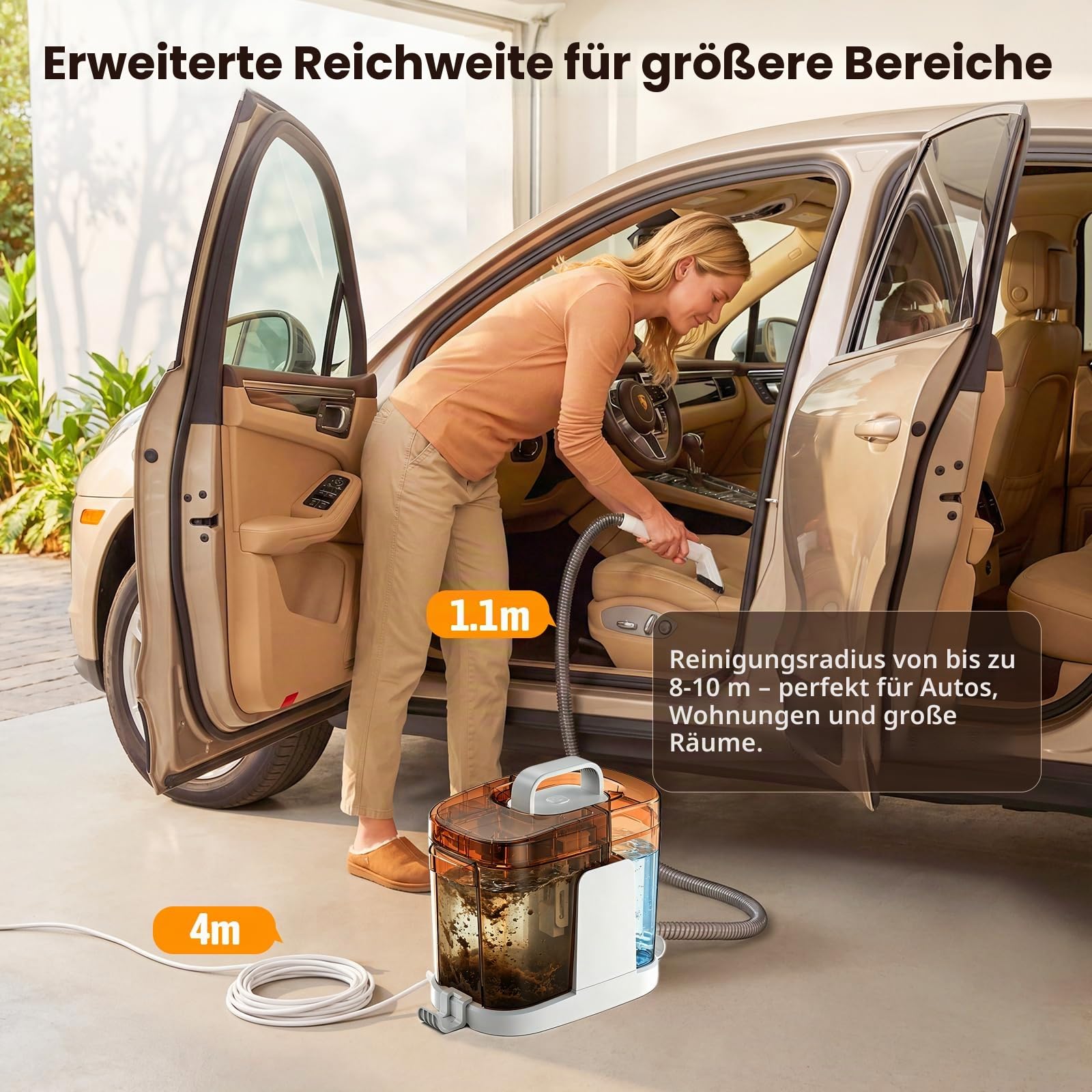 Polsterreiniger Gerät 17Kpa, 600W Teppichreiniger & Waschsauger Profi, Nasssauger Fleckenreiniger mit Selbstreinigung & extra großem Wassertank, für Teppich, Sofa, Auto, Couch & Matratzen (Bernstein)