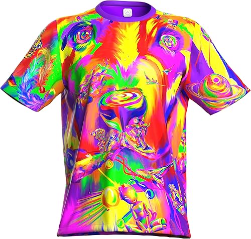 aofmoka Ultraviolet Fluorescent Handmade Art Neon Blacklight Reactive Print Men T-Shirt