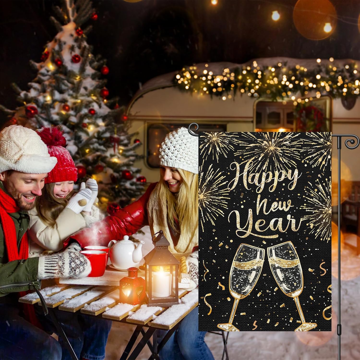 Heyfibro Happy New Year Garden Flag 12x18 Inch Double Sided Decorative Champagne Firework Celebration Garden Flag Small Yard Flags for Outside Farmhouse House Holiday Outdoor Decoration - Image 4