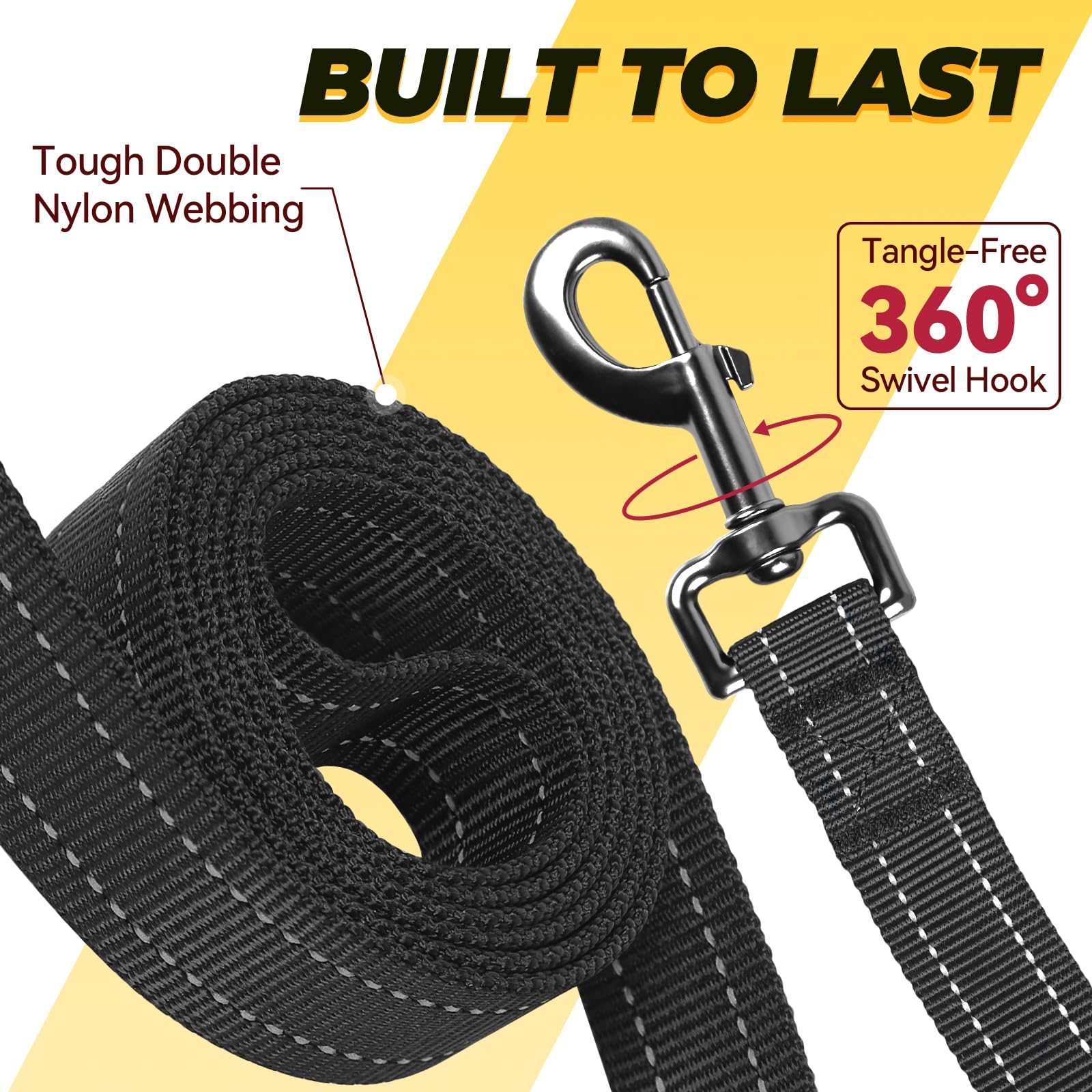 VIVAGLORY Twingrip - Correa de perro de doble asa para entrenamiento y caminar, con mango de tráfico y 2 bucles, control de tráfico reflectante resistente para cachorros y mascotas, 1,5 m x 2,5 cm