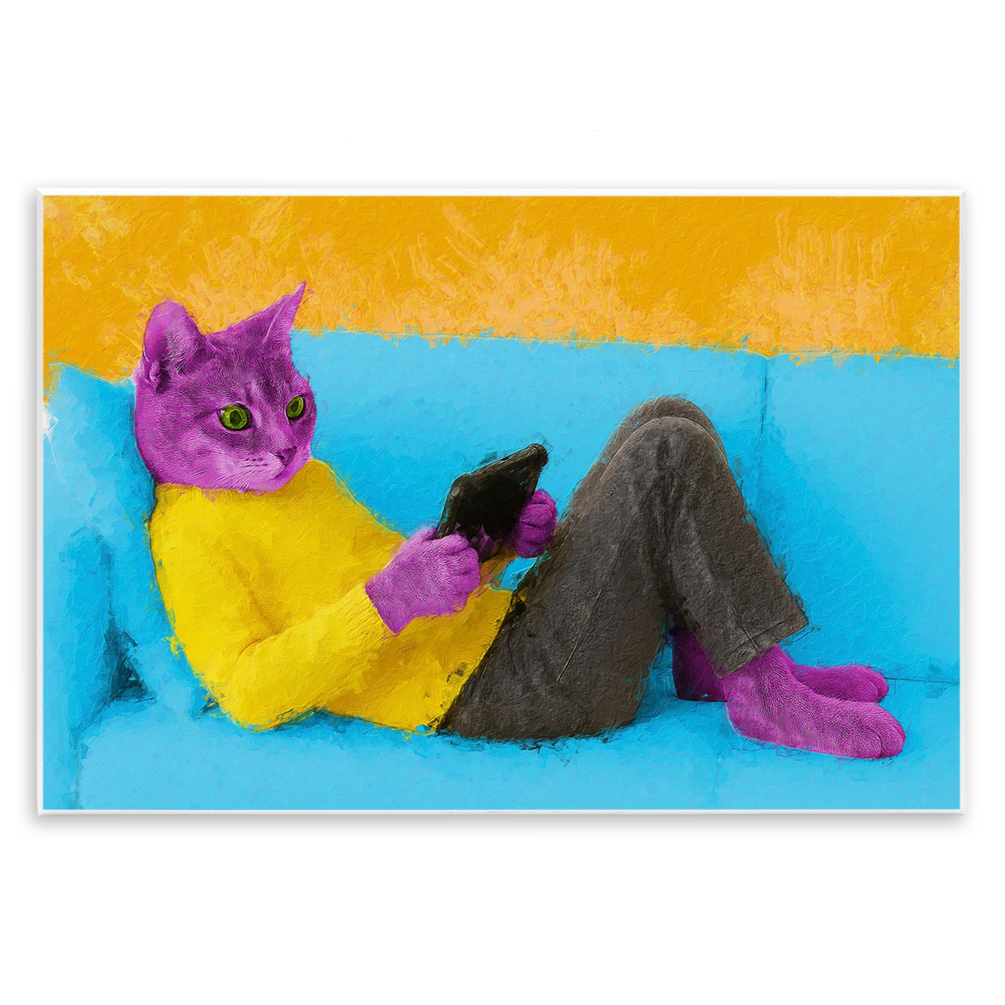 Stupell Industries Unframed 'Vibrant Cat Playing Game', Wall Plaque Art, 19 X 13 Inches, Easy To Hang And Sturdy, Made In Usa, By Sean Parnell