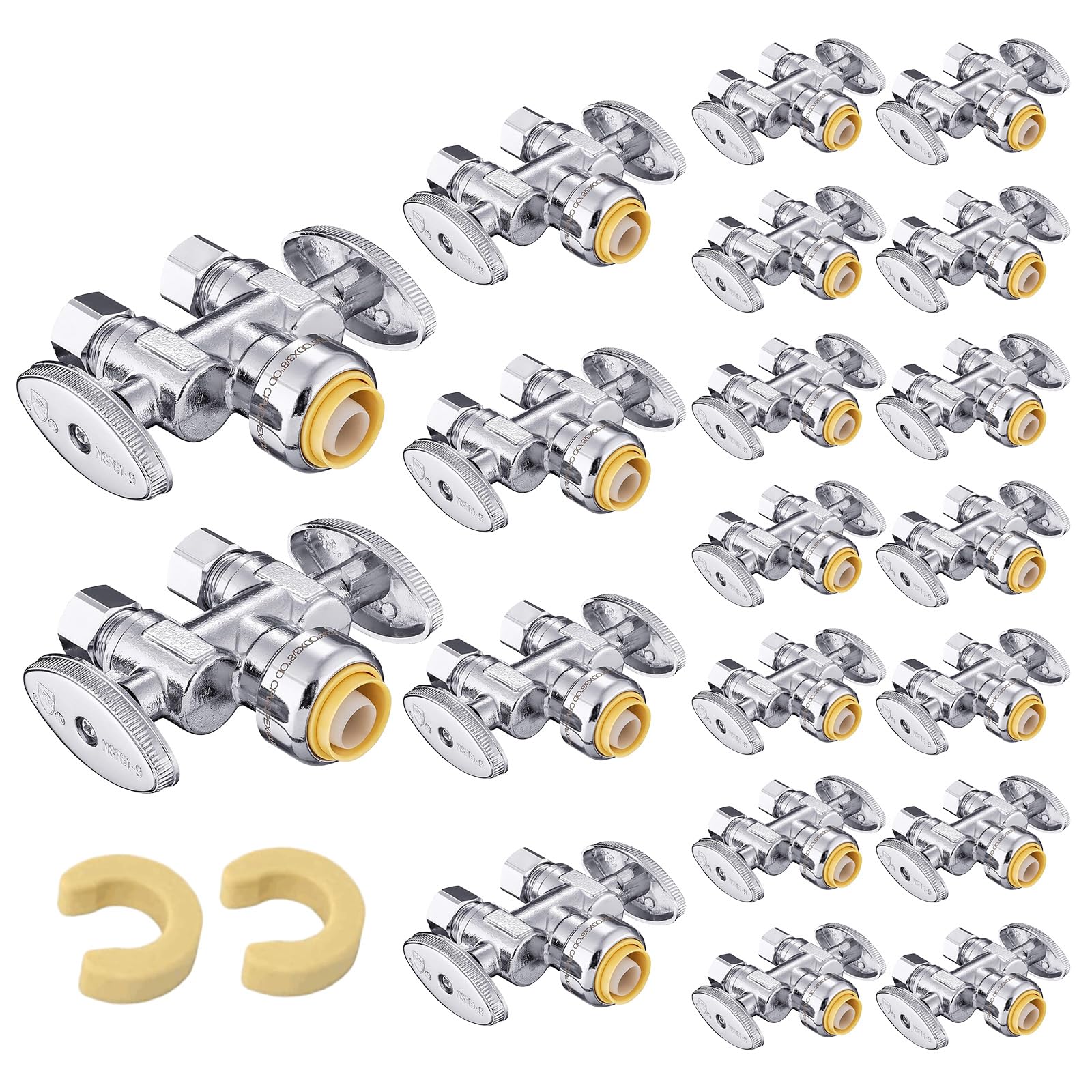 20Pcs EFIELD 1/2"Push x Dual 3/8"OD Straight Stop Valve(PF-VALVE039-20)