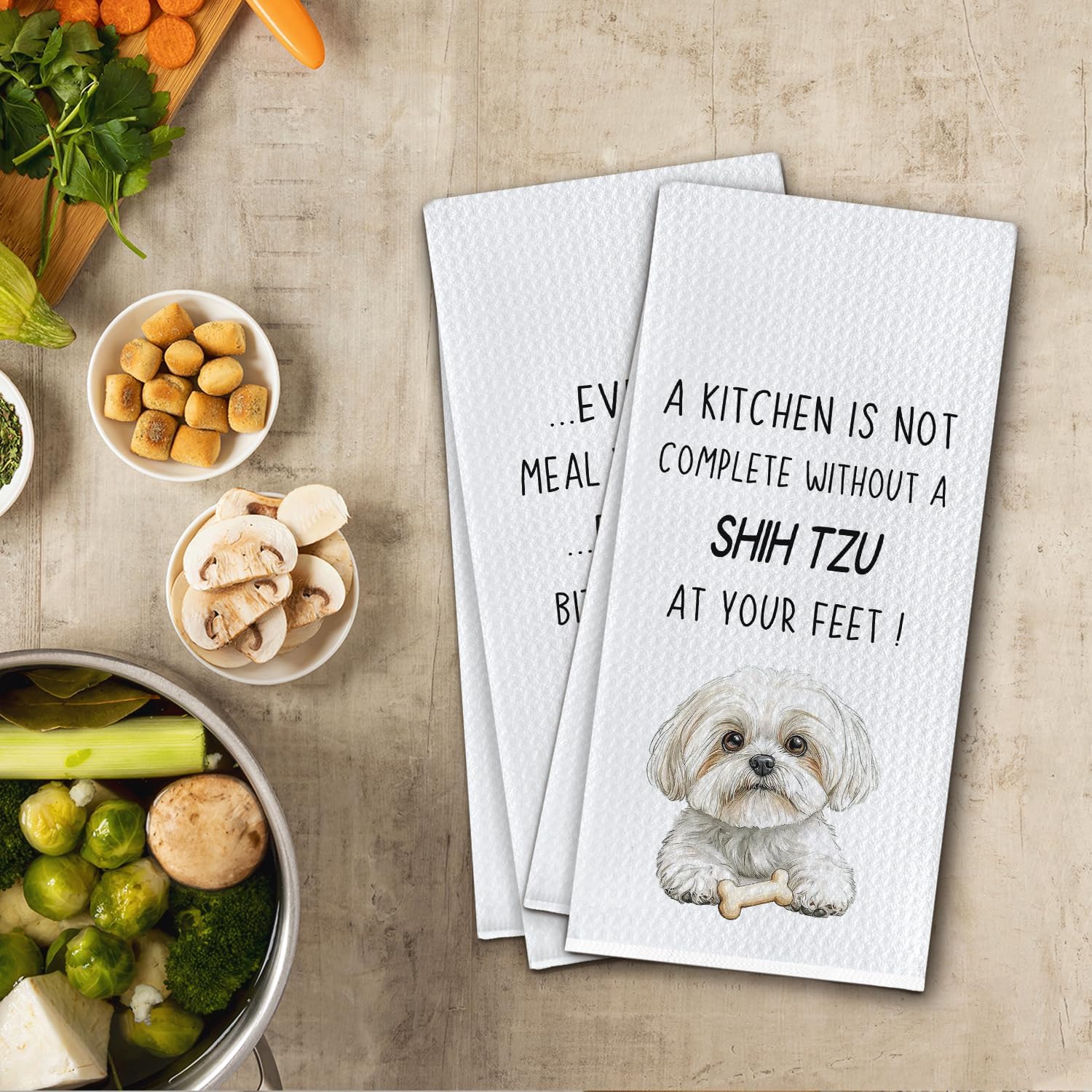 Shih Tzu Gifts Kitchen Towels, Gifts for Shih Tzu Dog Lovers Dish Tea Towels, Dog Mom Dad Owner Gift Decorative Hand Towel for Kitchen, 16x24 Inch Set of 2 - Image 2
