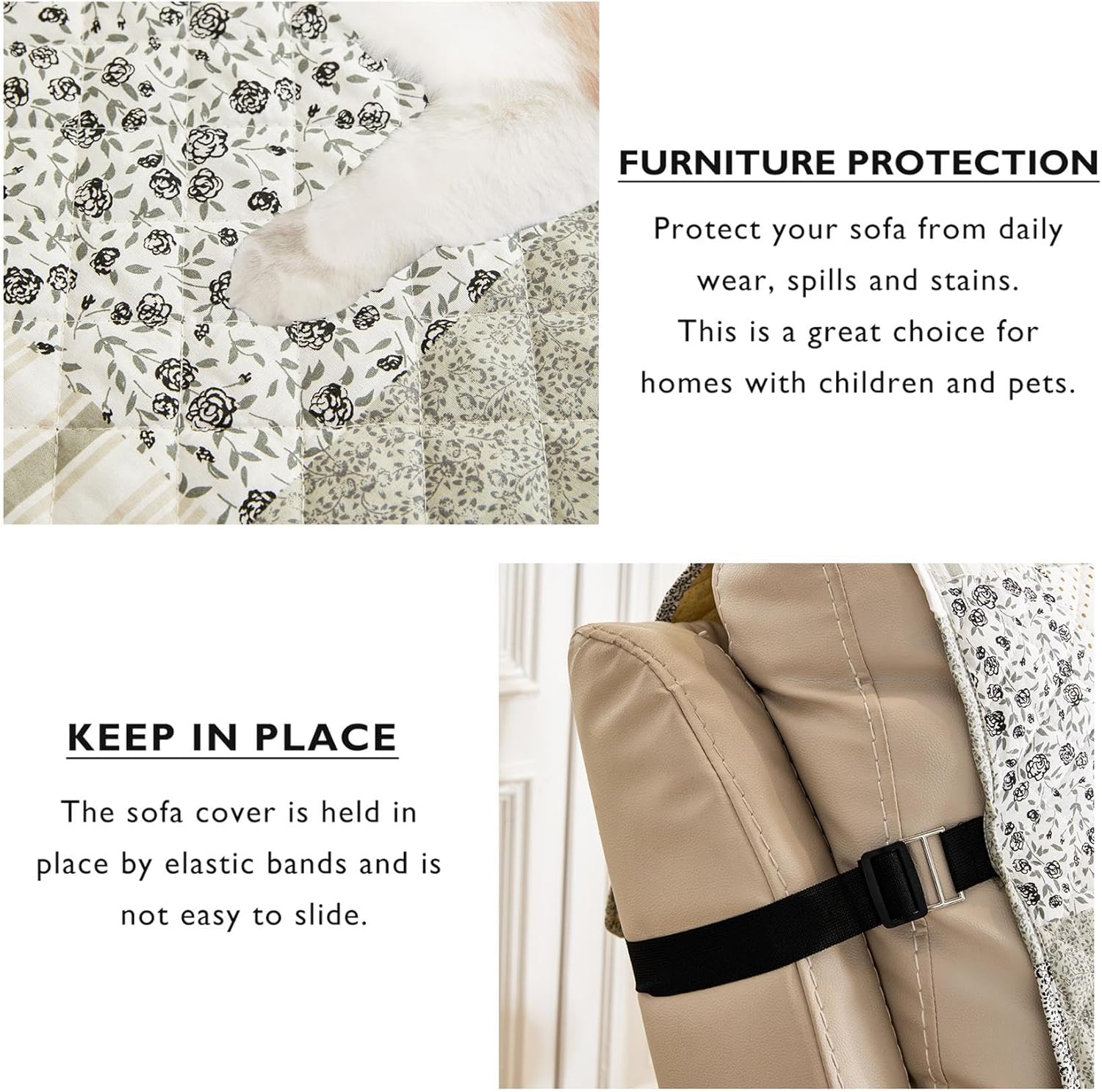 Cmfshape Skidproof Sofa Cover-Taupe Sofa Slipcover with Elastic Straps-Easy Fit Slip Cover-Patchwork Washable Furniture Protector for Pets and Kids(Recliner,Taupe)