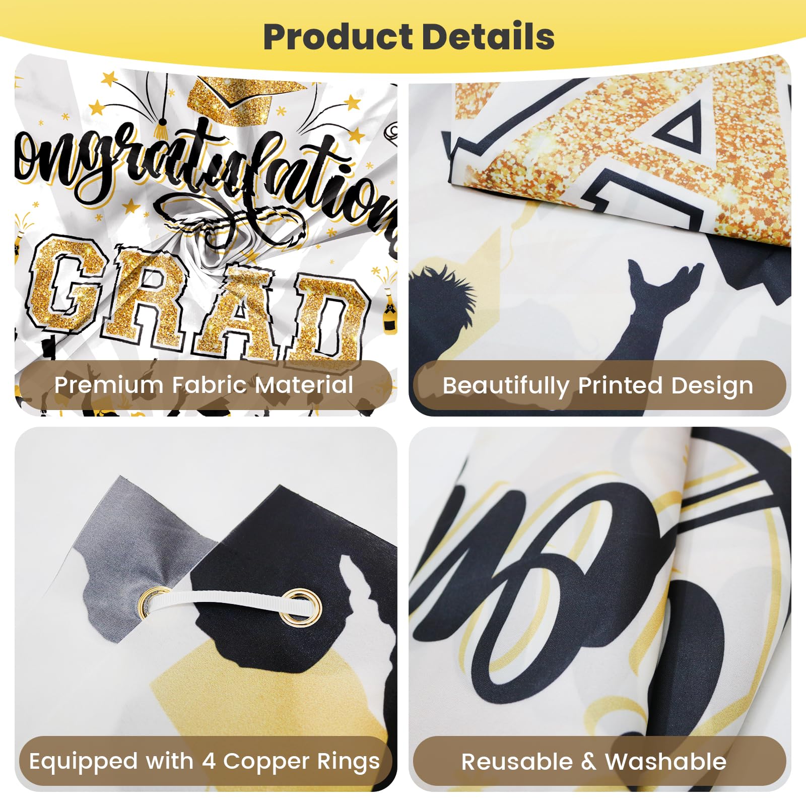 PartyYaa Congratulations Decorations, Congrats Grad Banner, We are so Proud of You Backdrop - Image 3