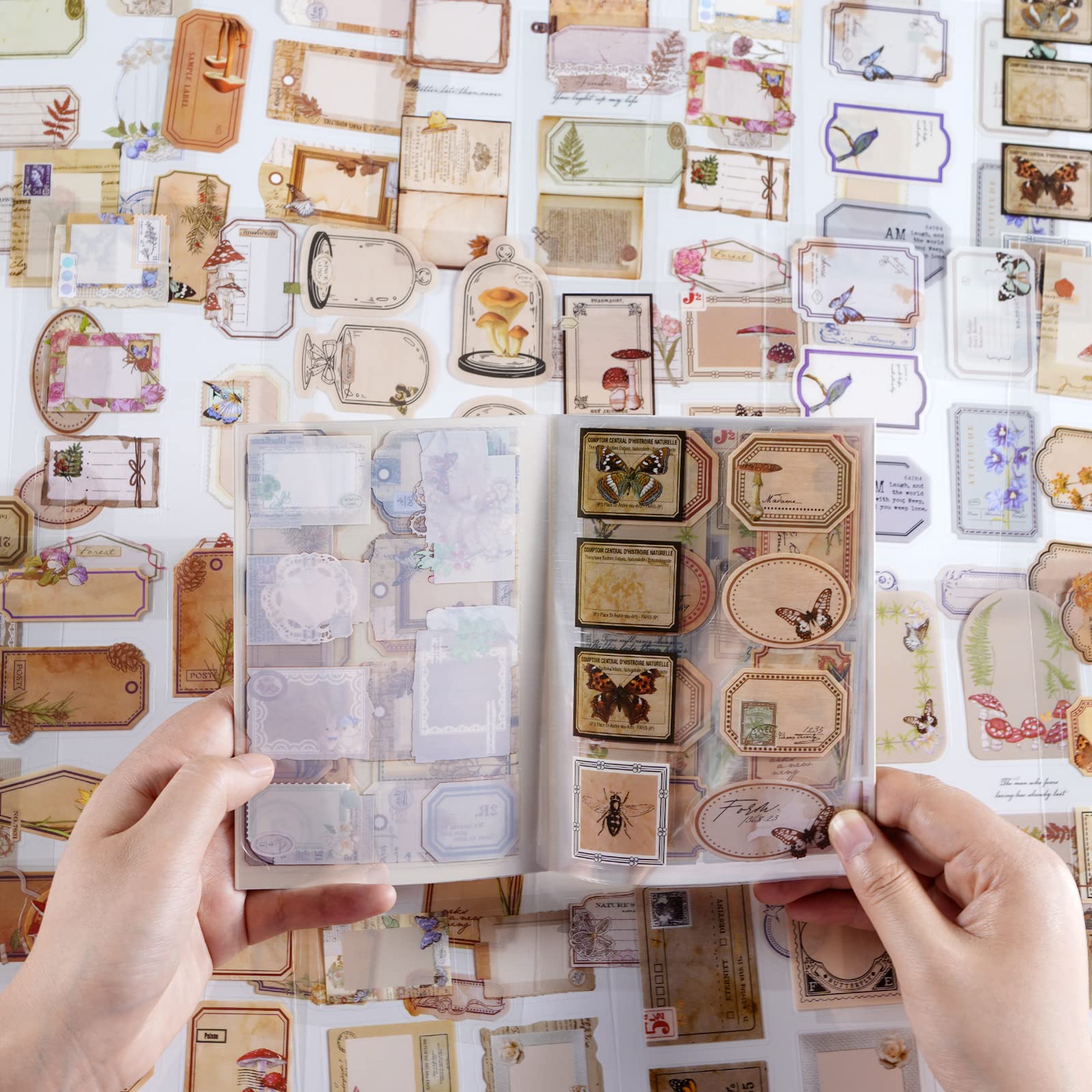 SHANFAA 20 Sheets (135PCS) PET Transparent Stickers Book,Vintage Scrapbook Decorative Stickers Book,Aesthetic Waterproof Stickers Scrapbooking Supplies, for Journaling Albums Planner Crafter Gifts