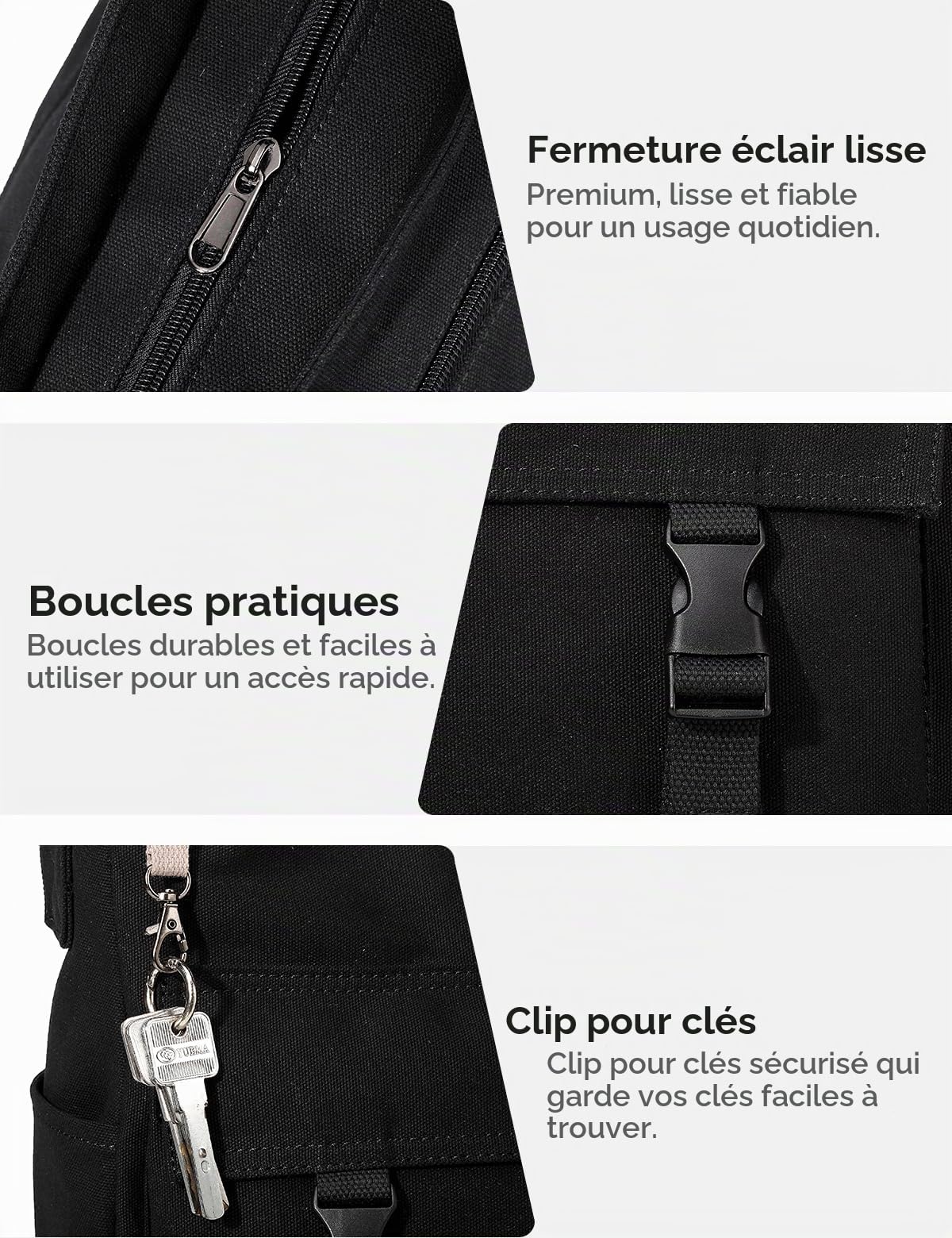 VASCHY Sac Bandoulière Femme, Grande Léger Poches Multiples Sacoche Messager en Toile Adolescent Sac à Main Besace pour Travail École Voyage Loisir