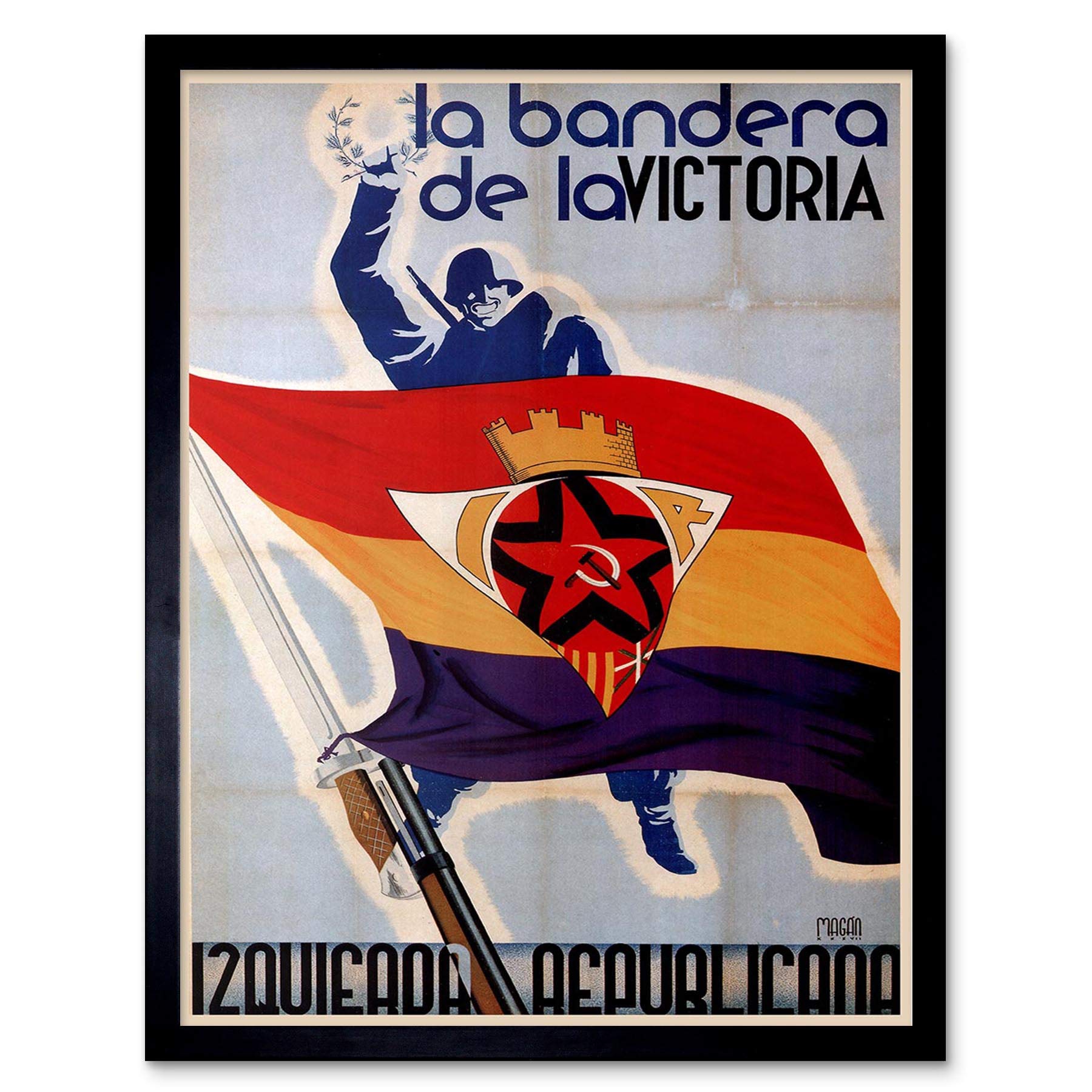 Wee Blue Coo War Spanish Civil Republican Flag Spain Vintage Art Print Framed Poster Wall Decor 12X16 Inch