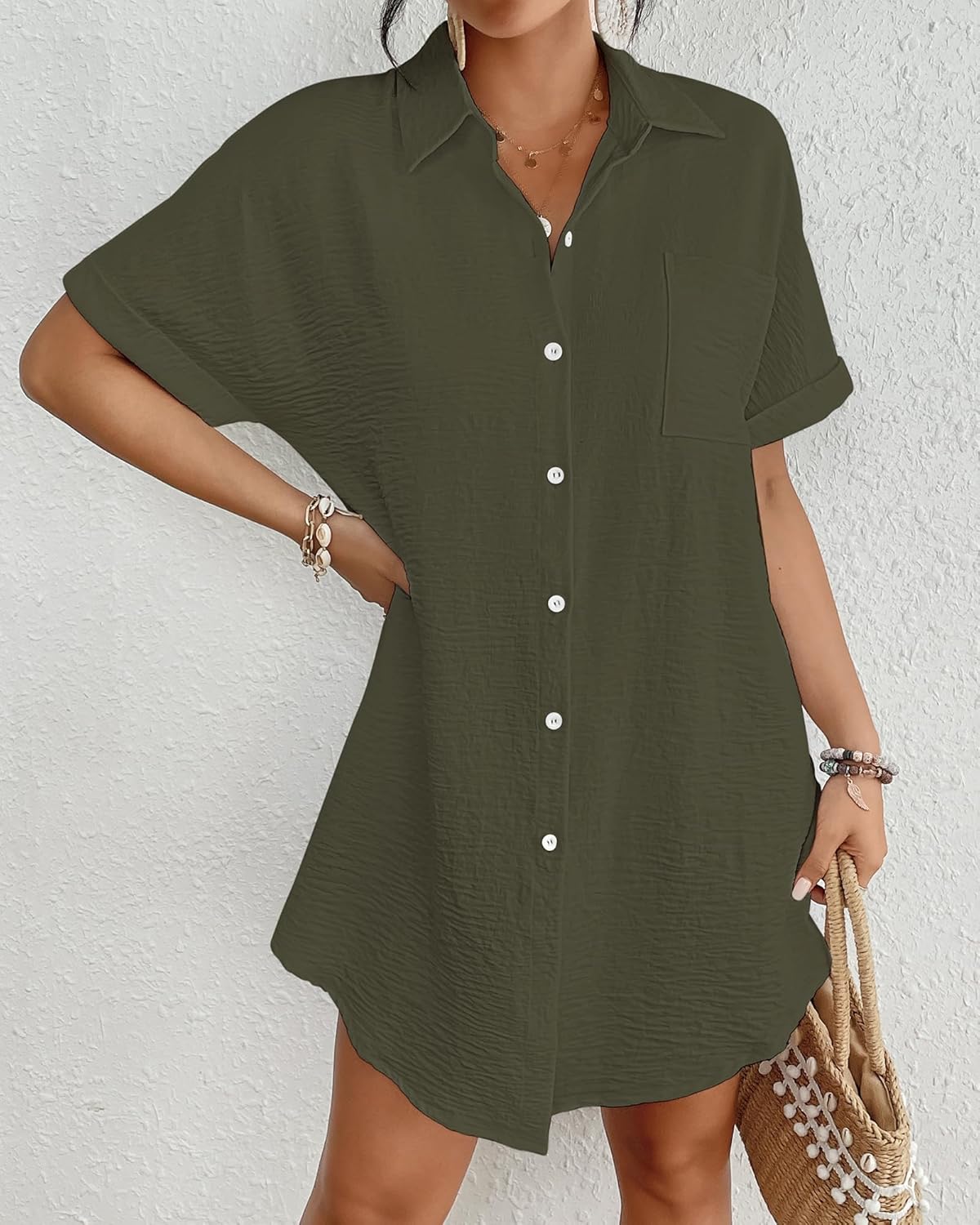 Bsubseach Women Swimsuit Coverup Shirt Dress Button Down Bathing Suit Cover Up Beach Vacation Outfits
