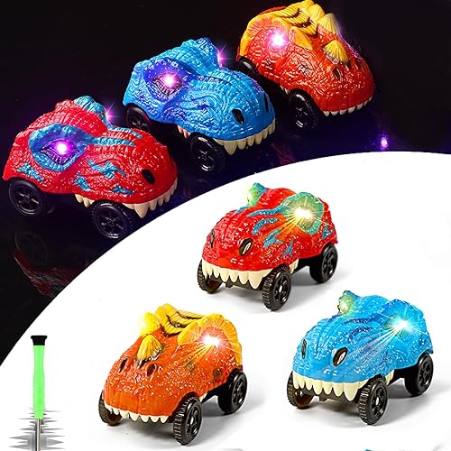 Miniatura 7 de Solo repuesto para autos de pistas, autos de pista de dinosaurios que brillan en la oscuridad, accesorios para pistas de automóvil con 3 luces LED