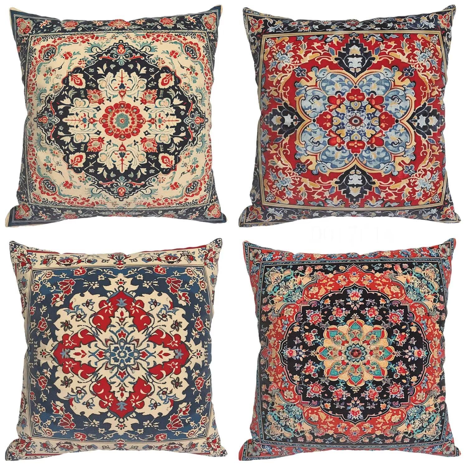 Fundas Cojines SuavesRojo Fundas Cojines Cuadradas Suaves Funda Almohada Cojines Suaves Sillas Jardin para Oficina Jardín Cama Sofá Banco Interior o Exterior Juego de 4 Funda Cojin Bohemia mu-390