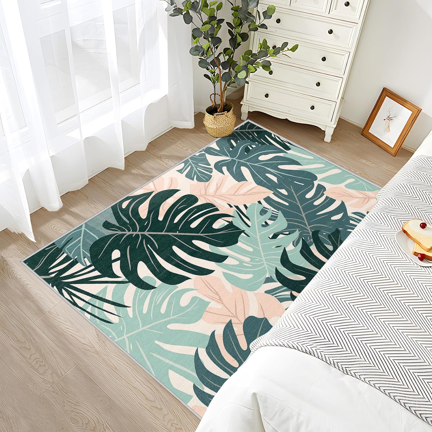 Monstera Rug Large - 2x3 Rug - Monstera Rug - Tropical Leaf Plant Area Rug - Tropical Leaves Botanical Rugs - Hawaiian Style Carpet - Home Decor