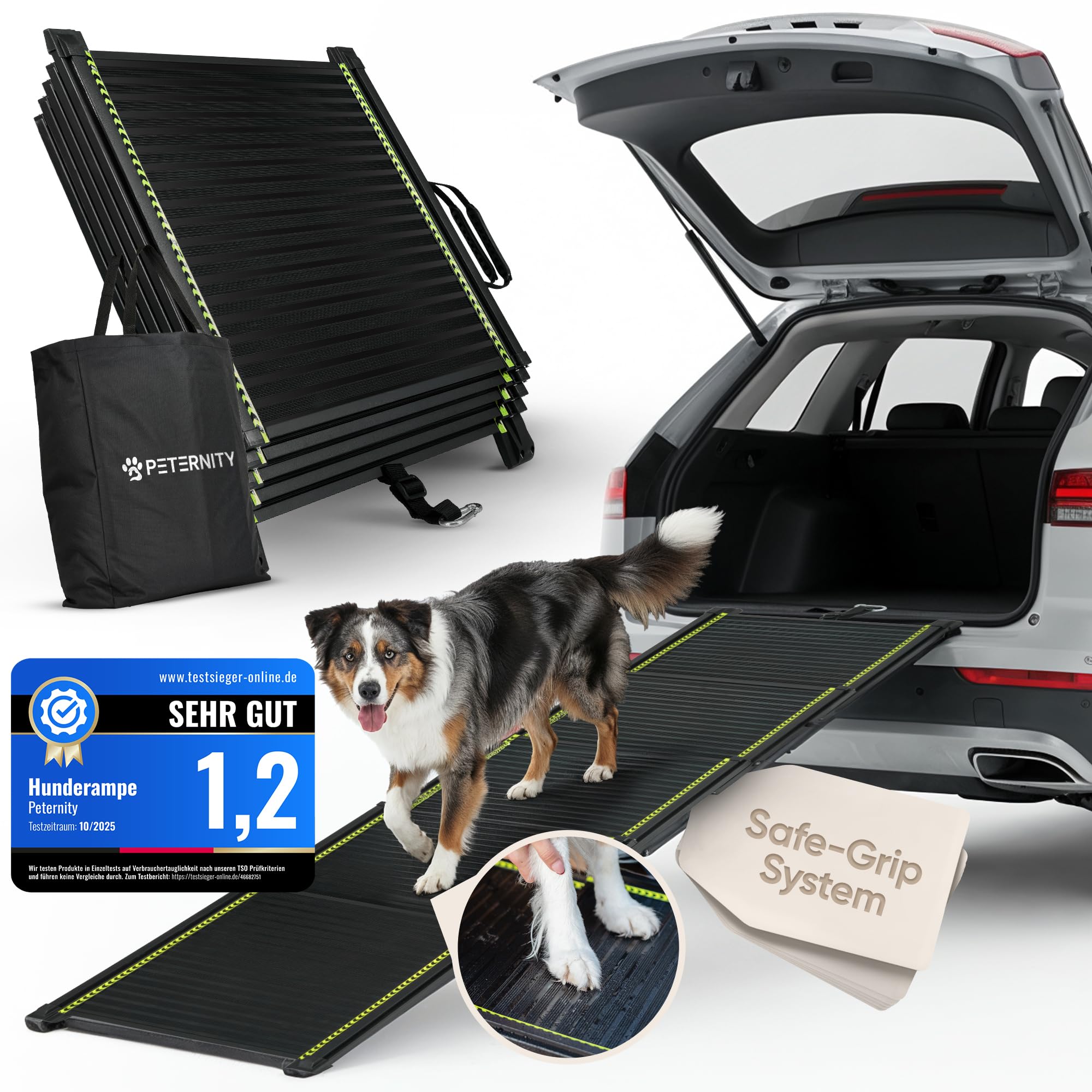 PETERNITY Hundetreppe Auto [rutschfestes Gummi] Hunderampe Auto klappbar | Hundetreppe Große Hunde Dog Ramp Dog Stairs Hunde Rampe Auto klappbar [mit Transporttasche] Hundetreppe Rampe Hund NEU 2026