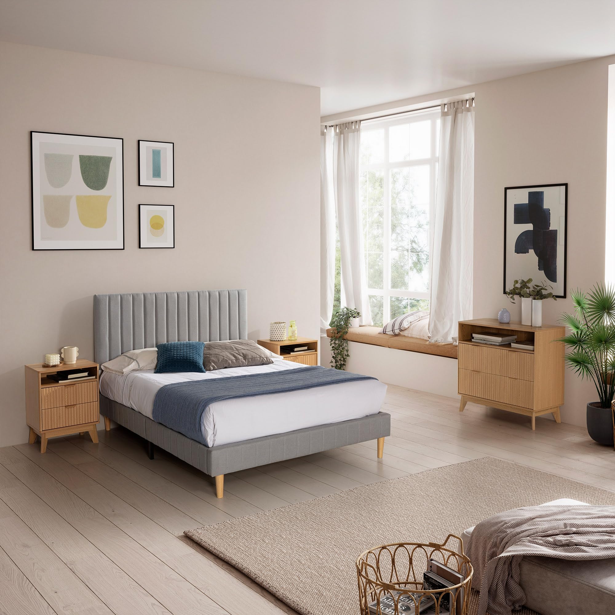 HOMN LIVING Mesita de Noche Oporto 2 cajones, 45 cm (Ancho) 35 cm (Profundo) 60 cm (Altura)