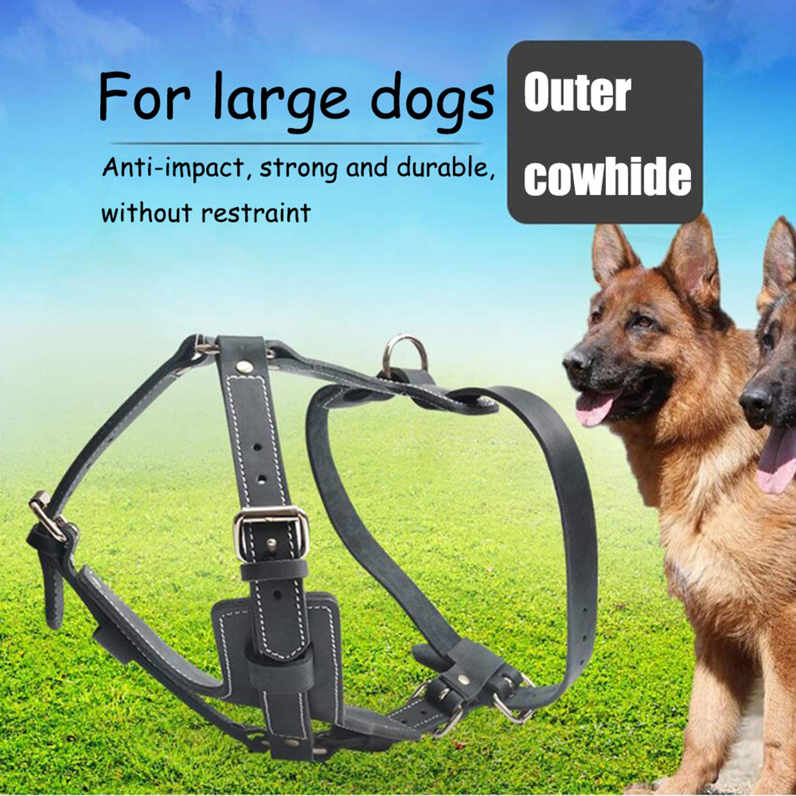 Arnes Perro Negro Cuero Genuino Perro Arnés para Perros Medianos Y Grandes Perro Arnés Arnés De Servicio Pesado Hebilla Pitbull Pastor Alemán Perro Pastor XL 64-86CM Negro
