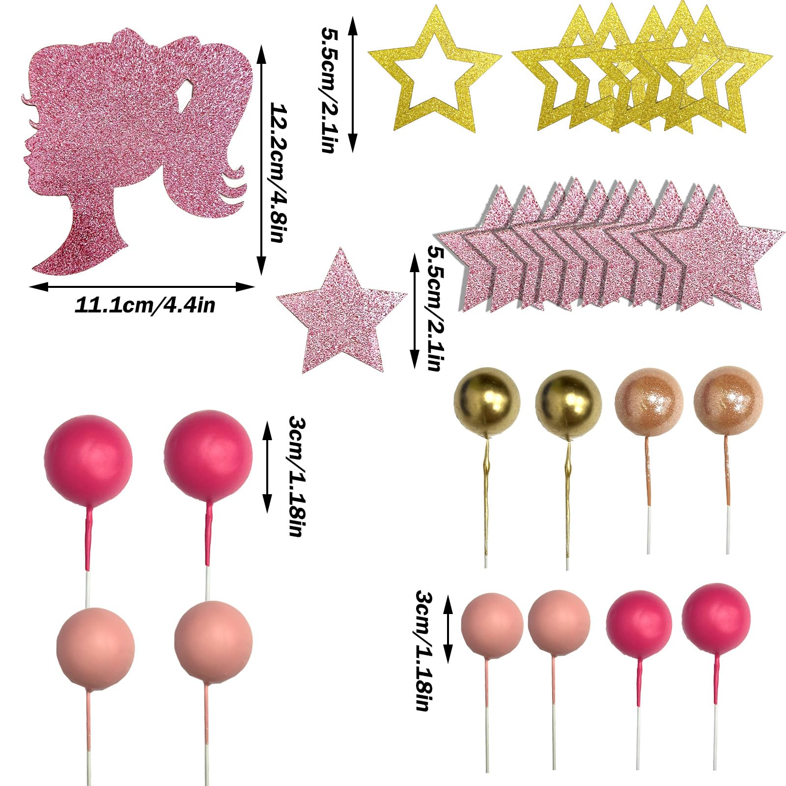 28-teilige Prinzessinnen Torten-Deko – Inkl. Cake Topper, Cupcake-Spitzen & Dekokugeln, Rosa