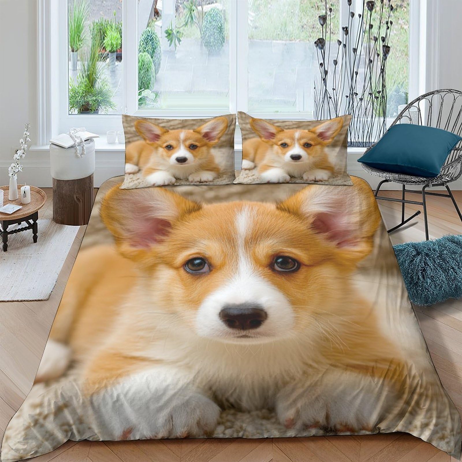 Ctjqhvkz Style-5 3D Printed Corgi Dog Fitted Sheet Microfiber Soft Breathable Animal Bed Cover For Bedroom Dorm Mattress Protection Decor Single（135X200cm）