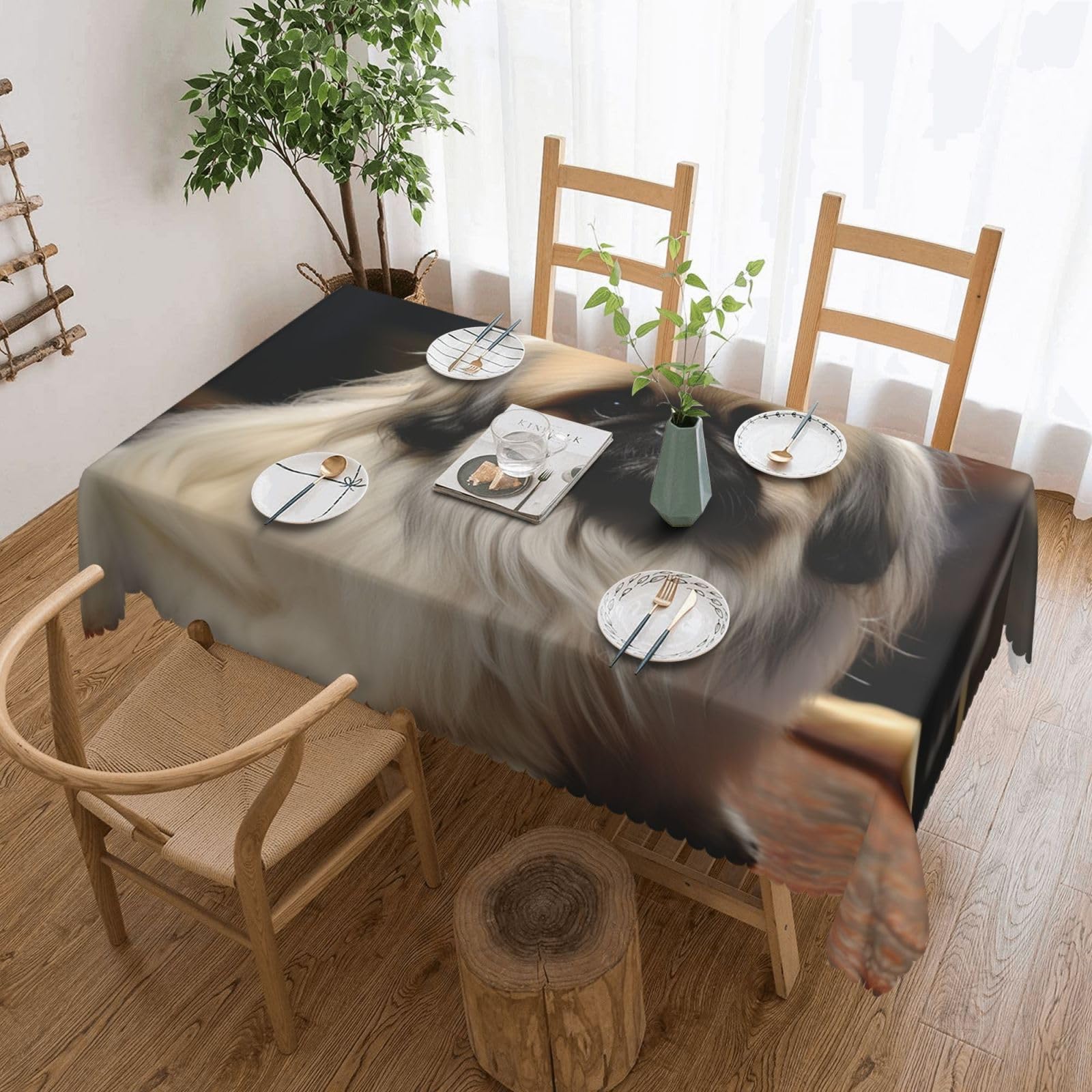 Nappe rectangulaire infroissable chien pékinois 137 x 183 cm sans repassage