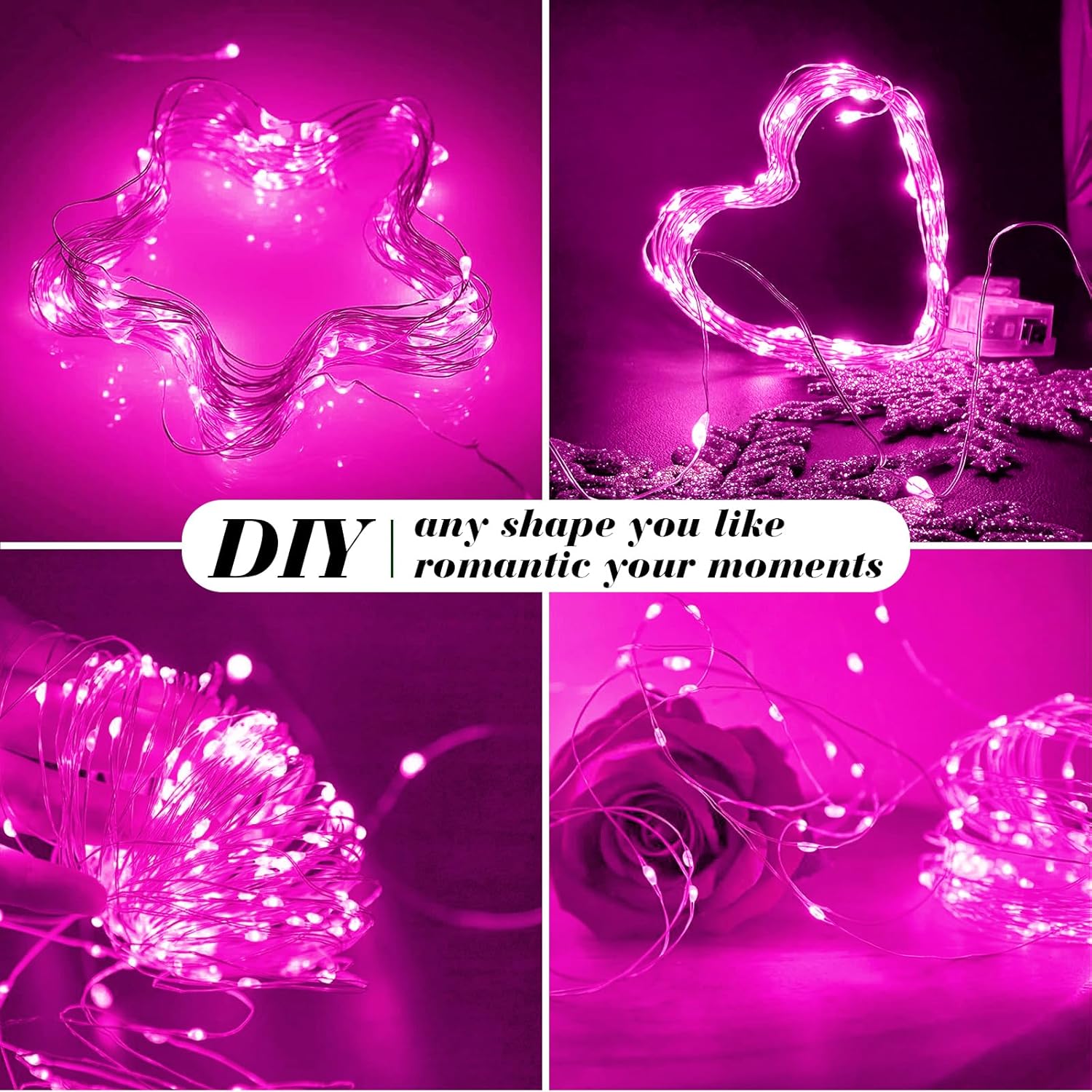 ZGWJ 24 Pack Fairy Lights Battery Operated, 7FT 20LED Mini Fairy String Lights Silver Wire 3 Modes for DIY, Parties, Wedding, Bedroom, Halloween Christmas Decoration- Pink