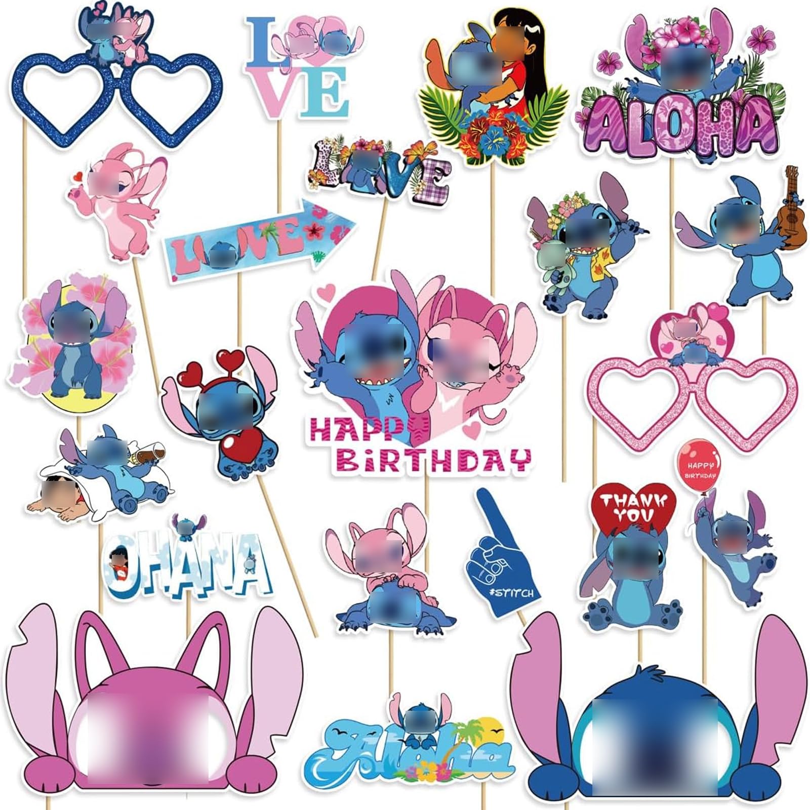 22 Piezas Atrezzo para Fotomatón, Decoracion Tarta Stitch, Atrezzo Photocall Boda, DIY Photocall Props Accesorios, Kit Photo Booth Props Conjunto para Navidades Cumpleaños Fiestas Self Photographed