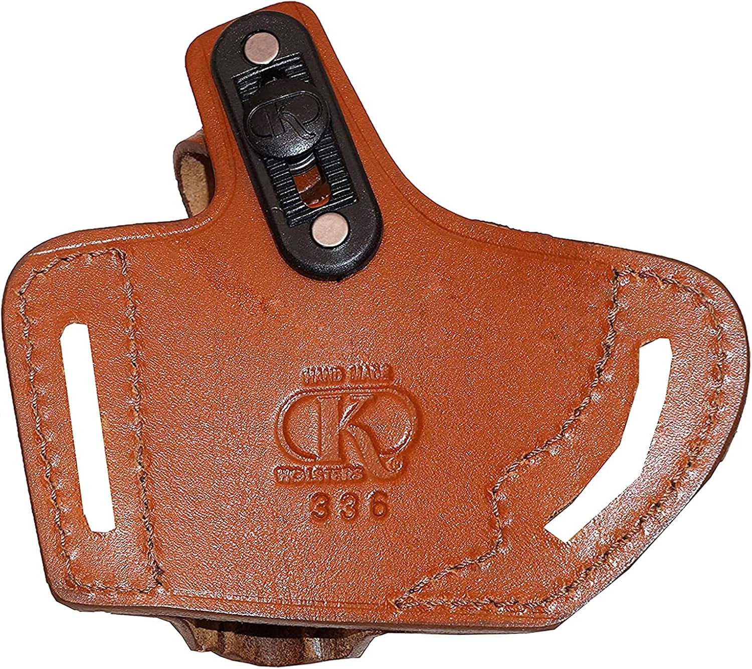 S&W J Frame Holster, 2 Slot Pancake OWB Leather Gun Holster Brown Thumb Break Open-end RH Handmade