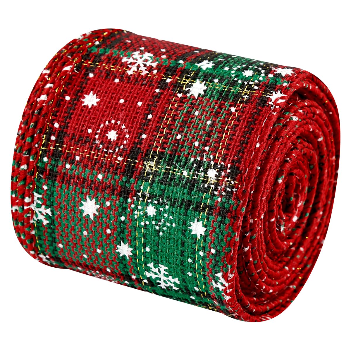 Thyonta 6M Plaid Woven Ribbon with Snowflake Pattern for Christmas Party Decoration, Green