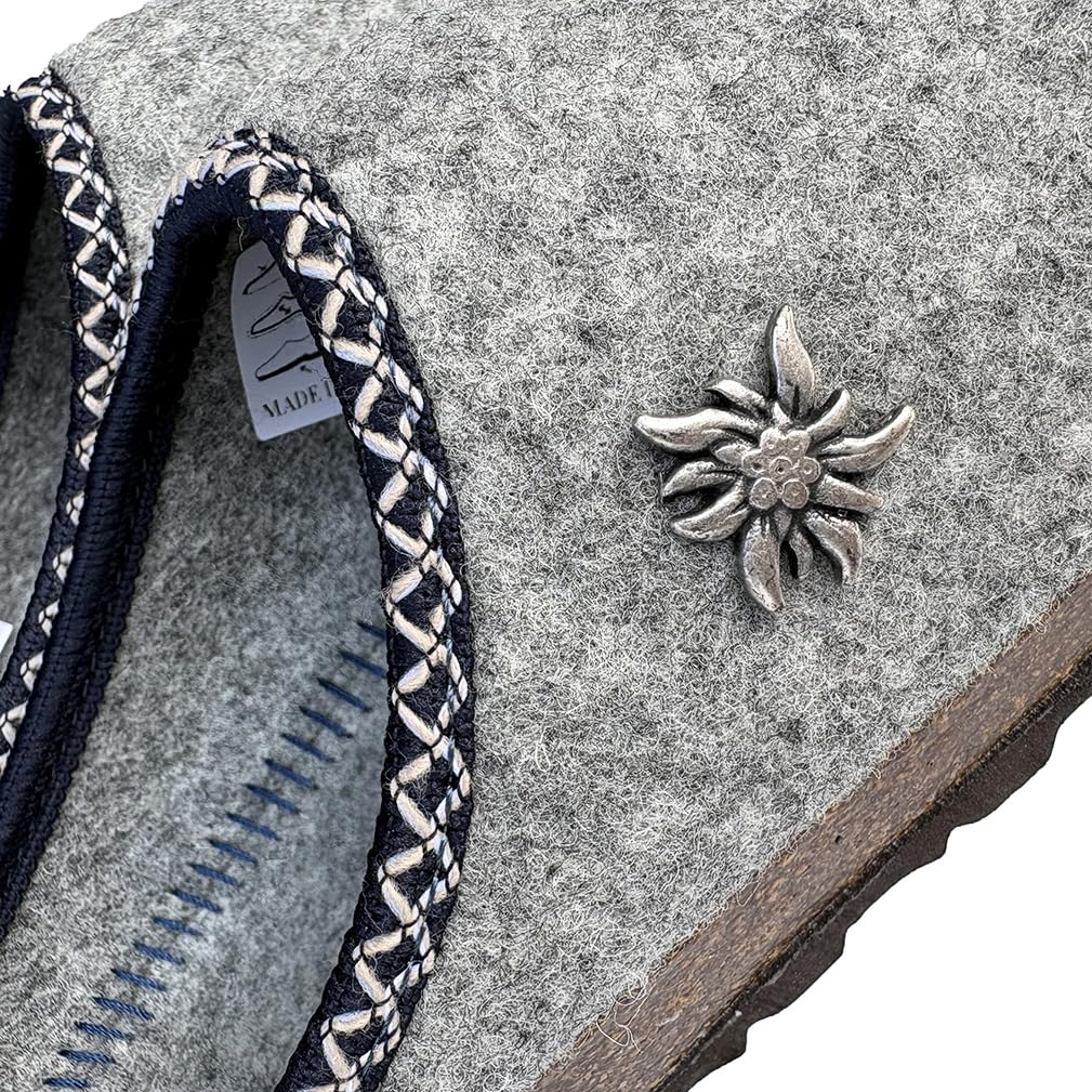 Chanclas de invierno zapatillas sabot mujer tirolesas ROMY de fieltro con suela ligera de corcho con acabados de lujo