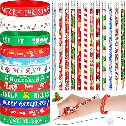 Juego de 48 pulseras de silicona de Navidad para niños, muñeco de nieve, Papá Noel, árbol, copo de nieve, pulseras de Navidad, regalos de aula (Papá