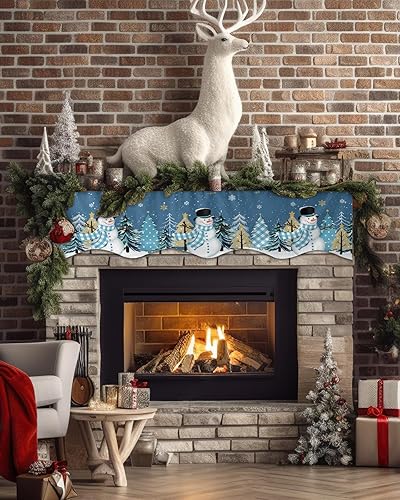 Miniatura 8 de Edwiinsa Christmas White Fireplace Mantel Scarf Table Runner, Winter Garland Mantel Top Tablerunners Dresser Scarves Cover Decorations for Windows
