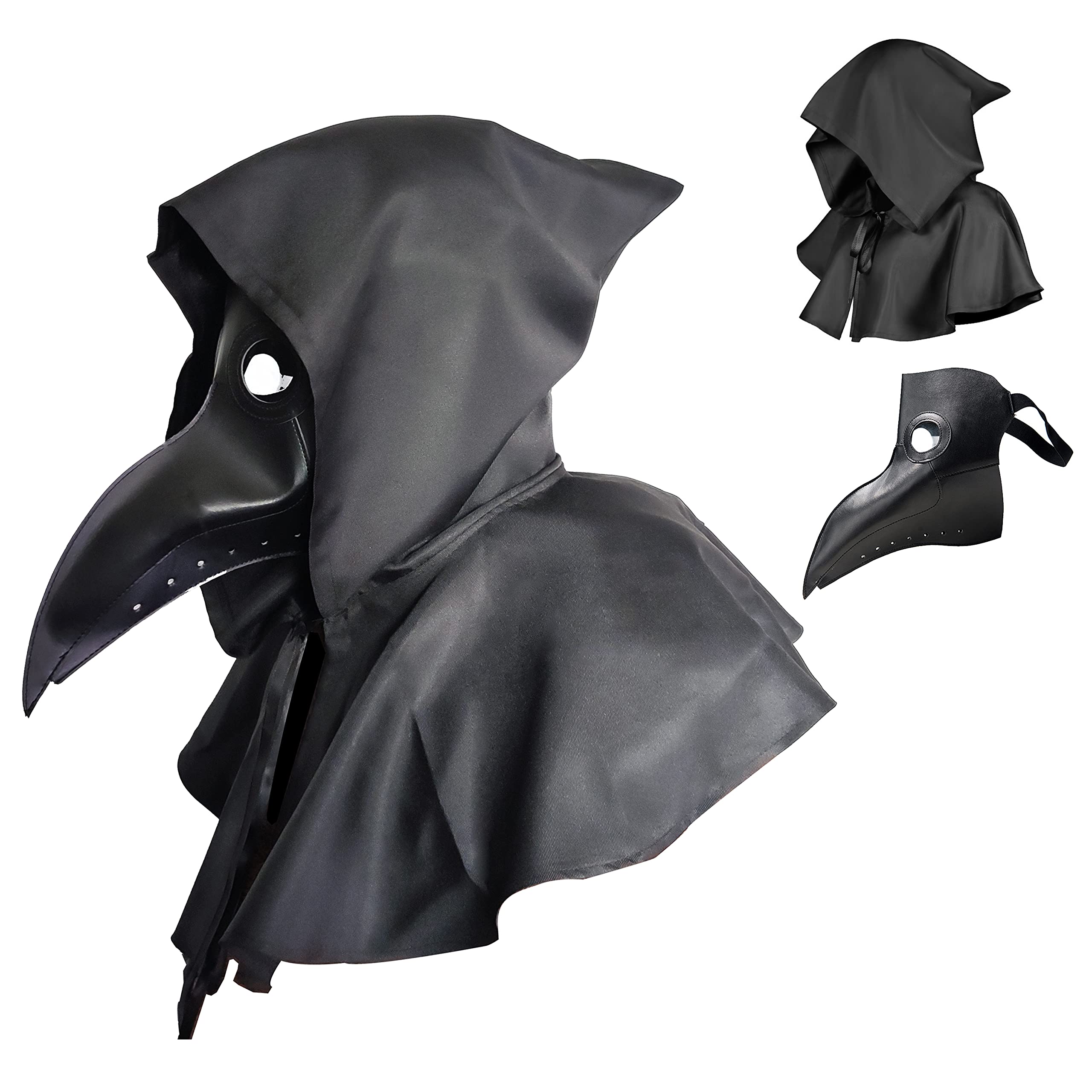 Plague Doctor Mask Set Bird Leather Masks and Hooded Cloak Combo Long Nose Beak Cosplay Halloween Costume Props