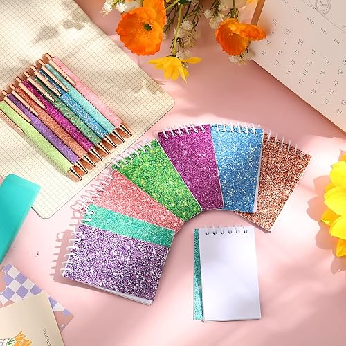Miniatura 7 de Sherr 16 bolígrafos con purpurina y cuadernos de bolsillo con purpurina, mini cuadernos para niños, bolígrafos elegantes para mujeres, bonitos y