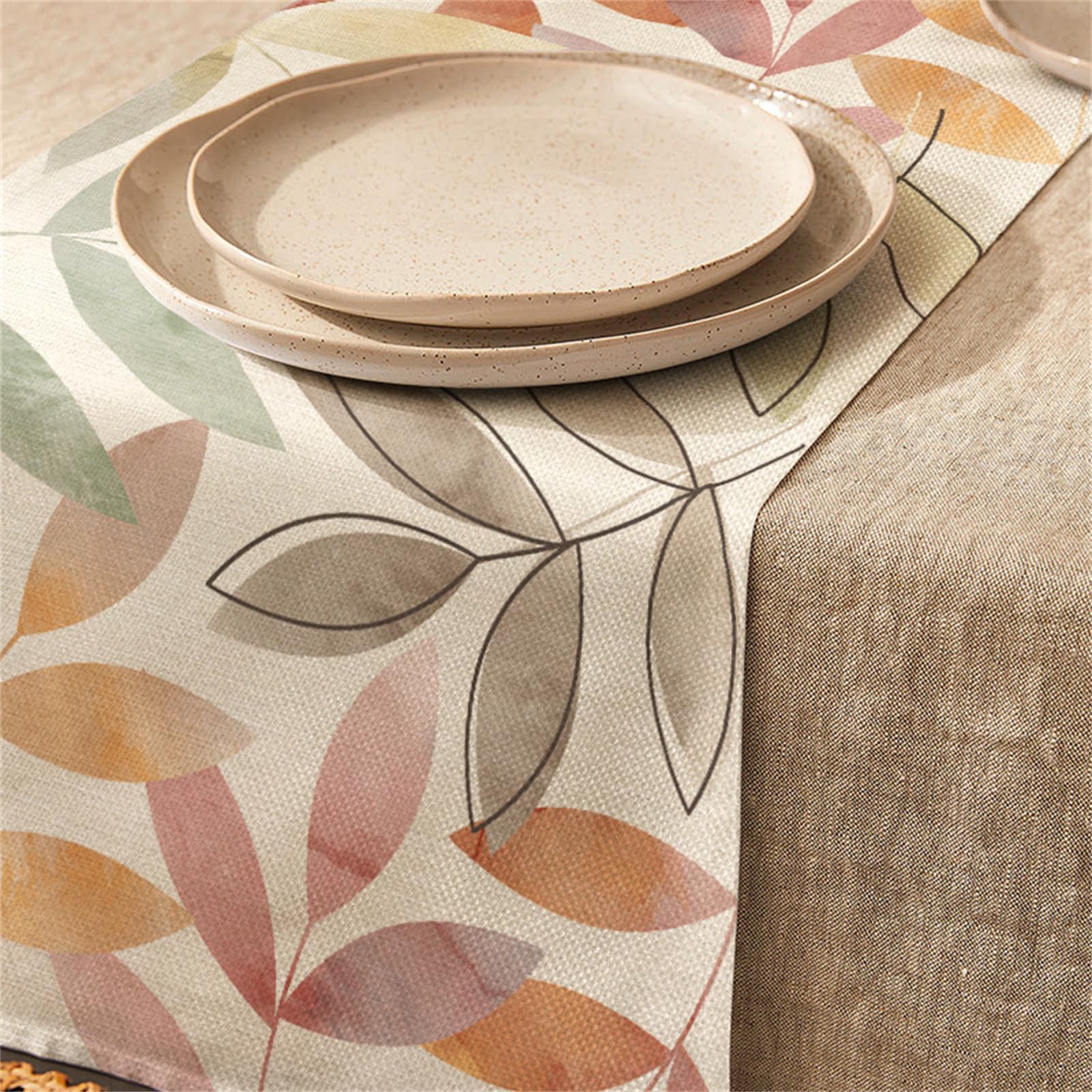 Highdi Linen Table Runners, Kitchen Dining Table Runner Easy Care Tablerunner Decorative Cloth for Restaurant & Outdoors (33 * 200cm,Coloured Leaves)