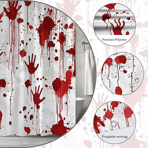 Miniatura 5 de Cortina de ducha de Halloween con estampado de manos de sangre de terror, salpicadura roja, gótica, espeluznante, terror misterioso, decoración de