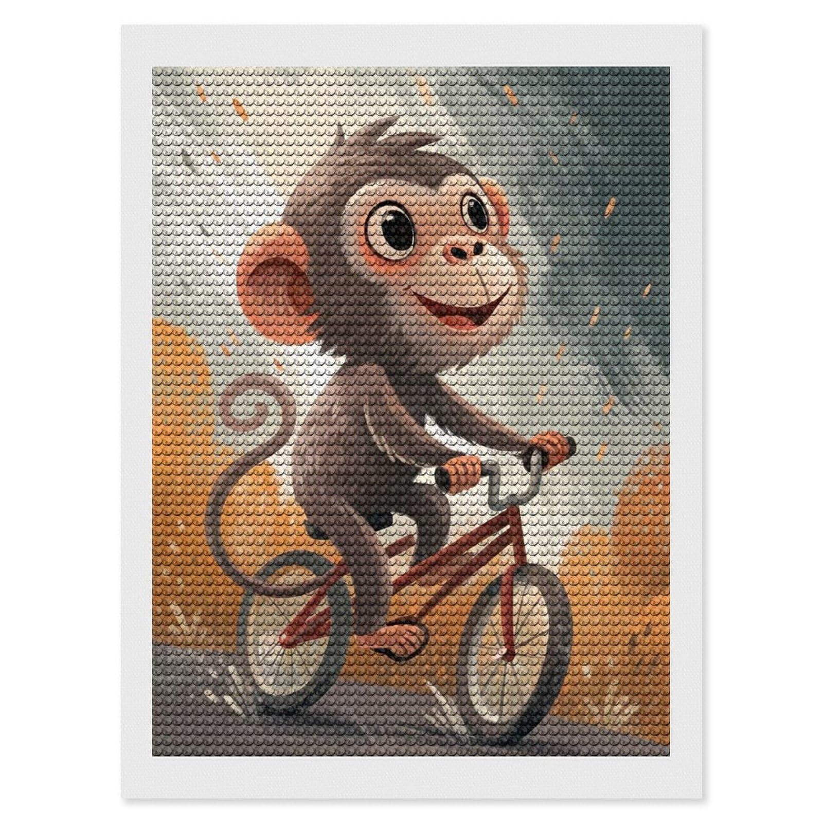 Junmoney Monkey on A Bicycle Illustration 5D Diamond Painting Kit 12"x16", Relaxing DIY, Mindful Craft Project, Full Kit Included, Thoughtful Present