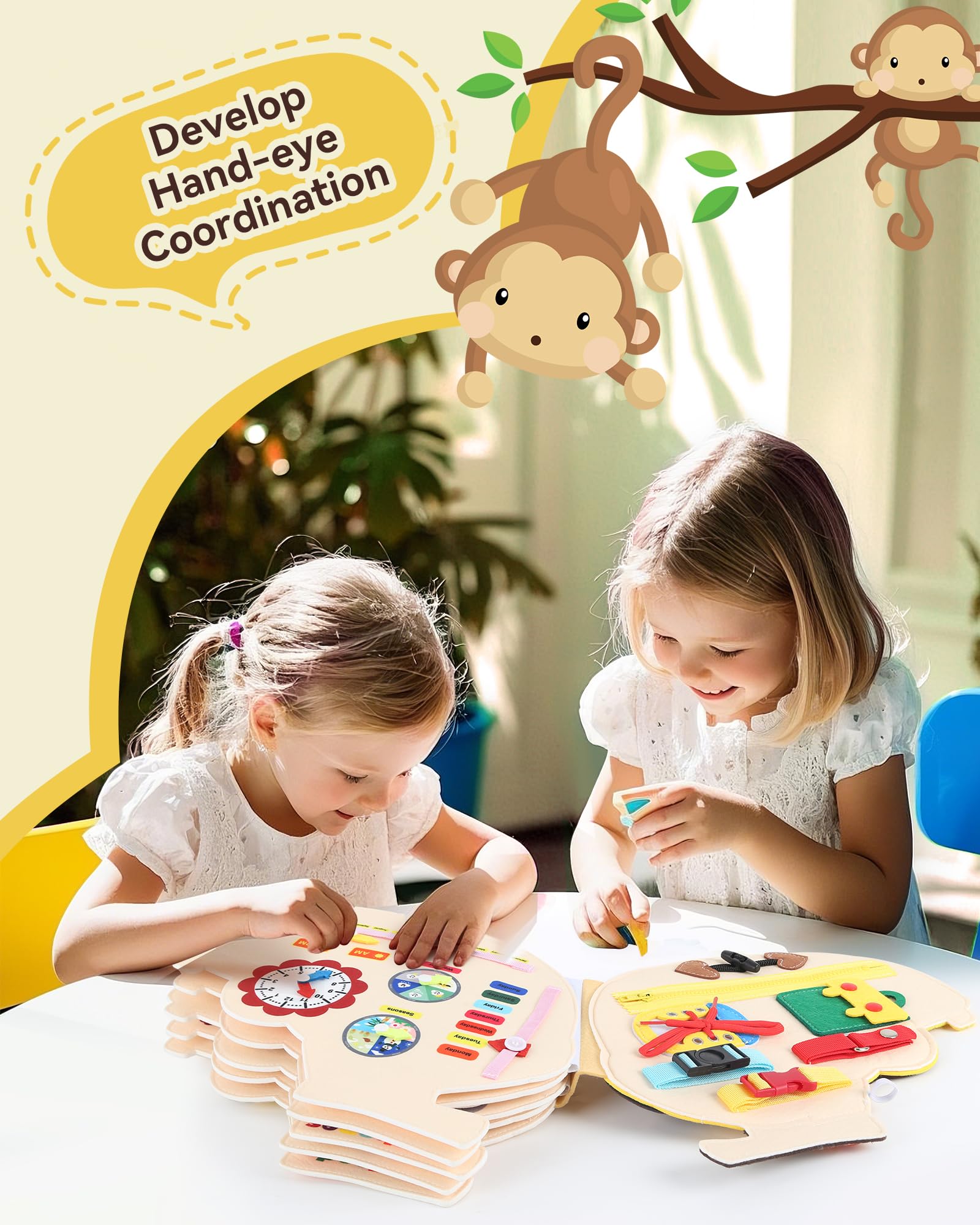 Heypappy Busy Board,12 in 1 Montessori Busy Board Feltro,Montessori Didattici Libro Sensoriale Educativo, Giocattolo per Abilità Motorie con Cintura Zaino Regalo Bambino Compleanno Natale