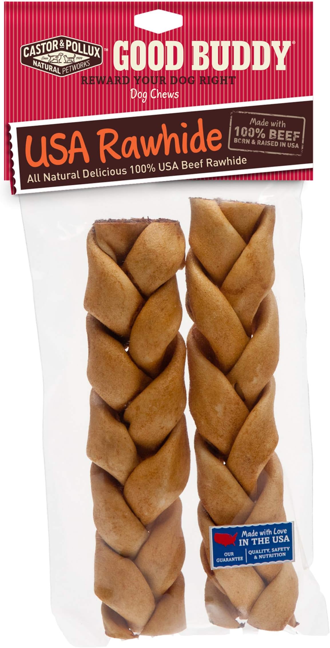 Good Buddy USA Rawhide Braided Sticks for Dogs, 7 to 8-Inch, 2 Count (Pack of 1)
