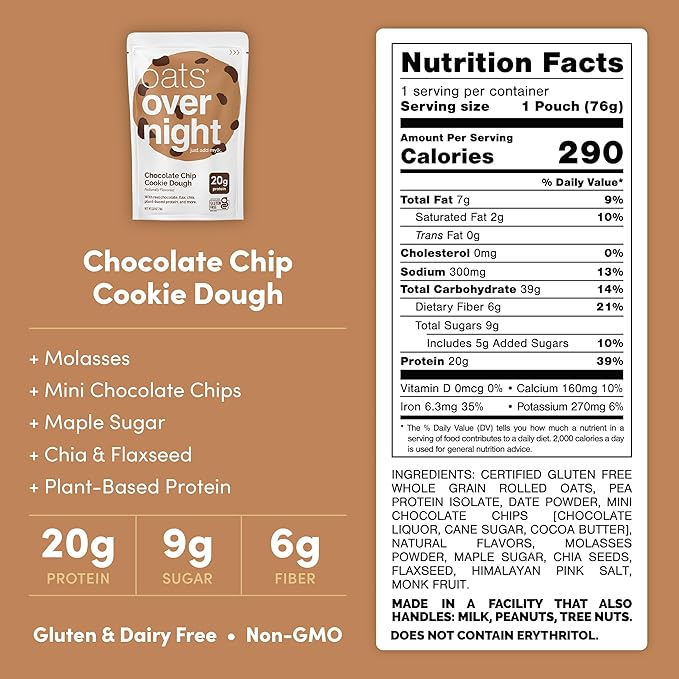 Oats Overnight - Chocolate Chip Cookie Dough - Avena Vegana, 20g Proteína (24 Pack) miniatura 2