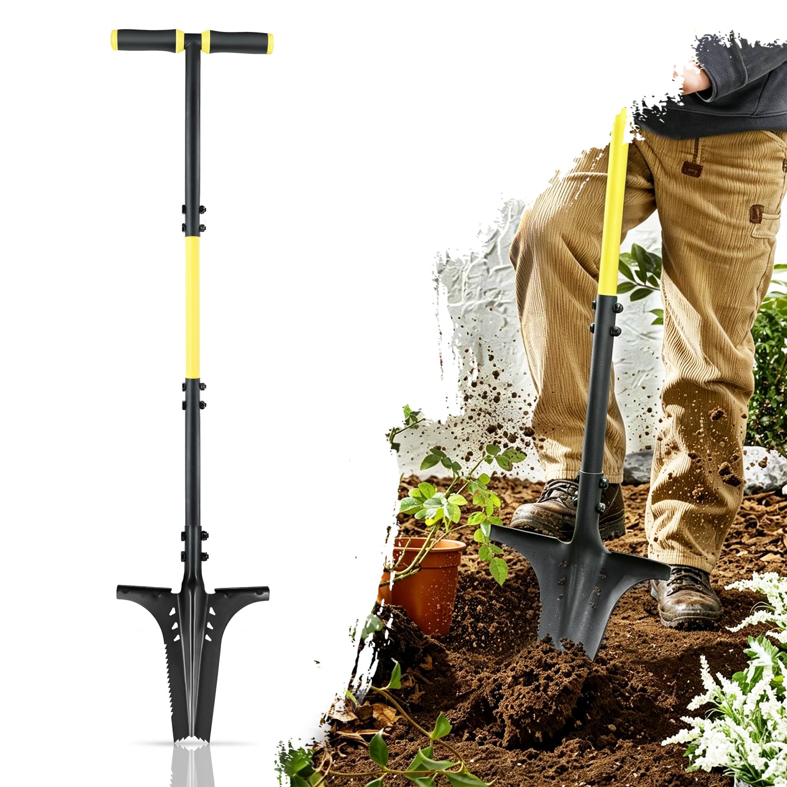 Jardineer Thickened Root Shovel, 115cm Serrated Digging Spade