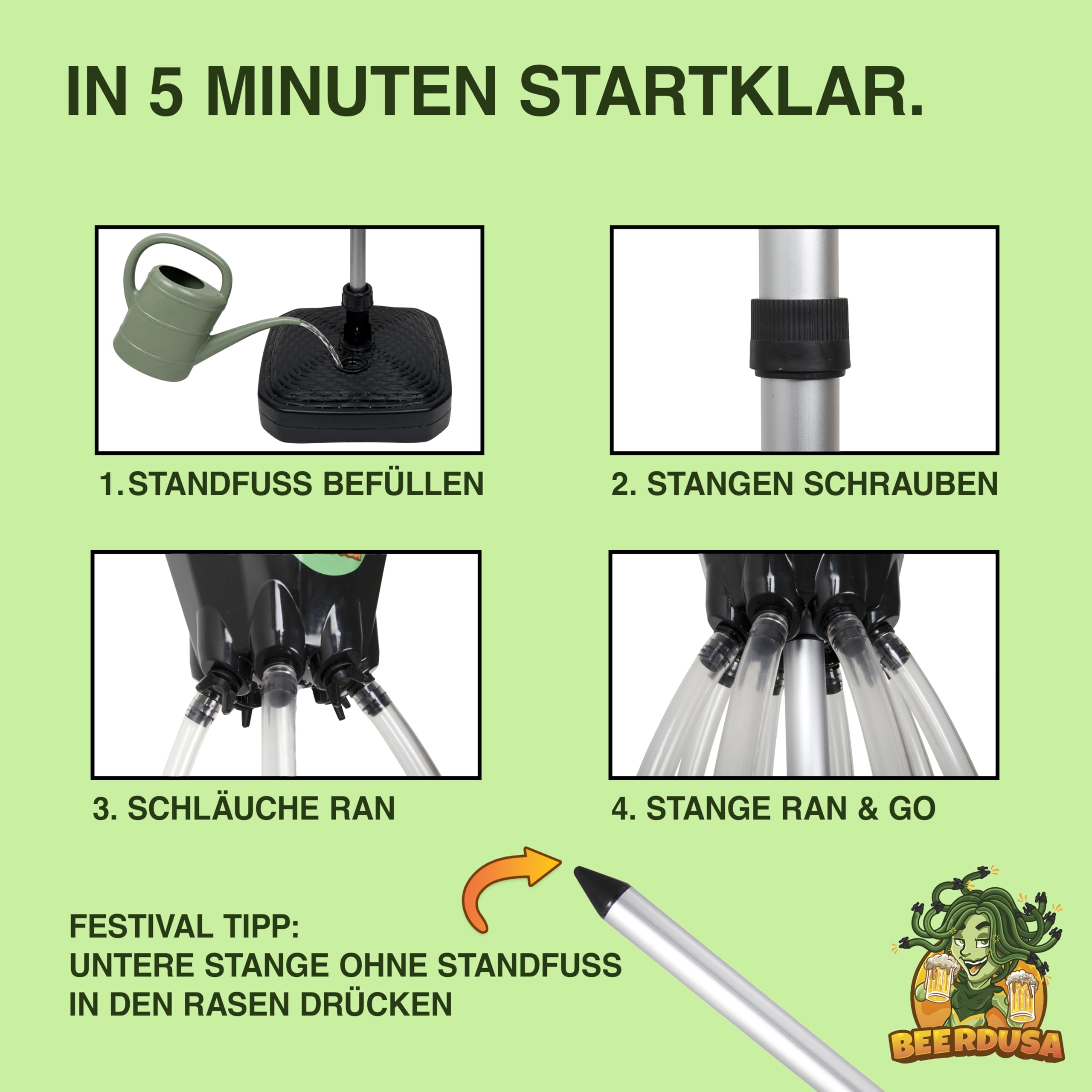 Bierbong Set 8er Biertrichter mit 8 Schläuchen, ca. 4,5L, Bier Trichter Saufen, Party Trinkspiel für Festival, Geburtstag und JGA