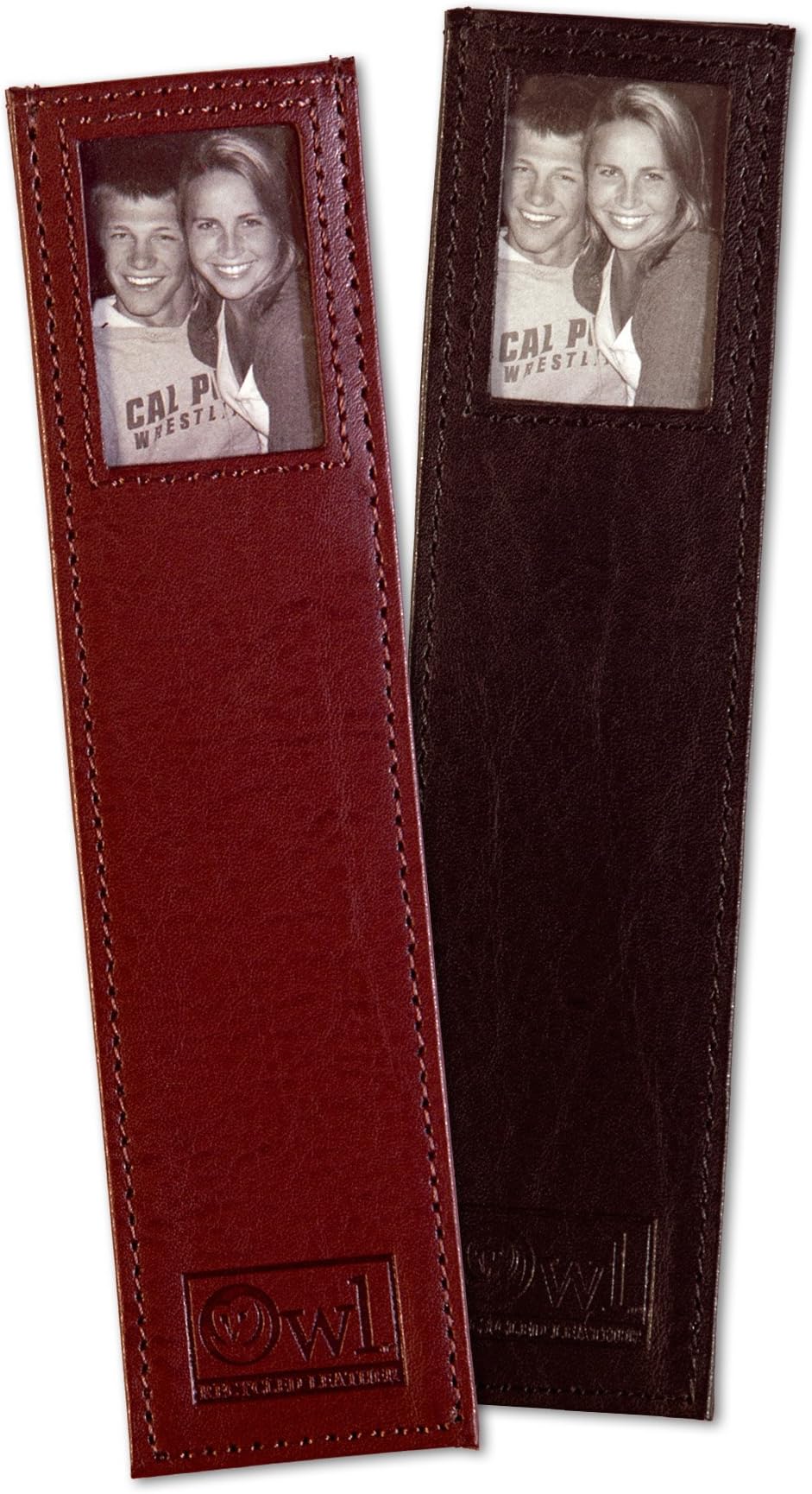 OWL Leather Bookmark 2 pak Brown + Black Double Window