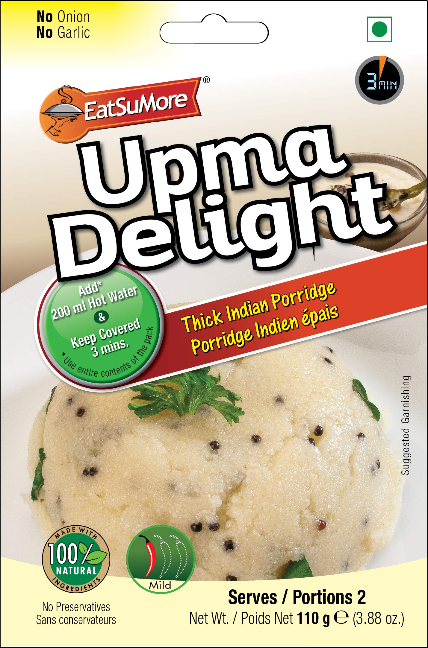 EATSUMORE Indian Upma Delight, 10.05 Oz (Pack of 3), No Preservatives, Easy to Cook, Vegan, Microwavable, Instant Mix, Ready to Cook, Cooks in 3 mins