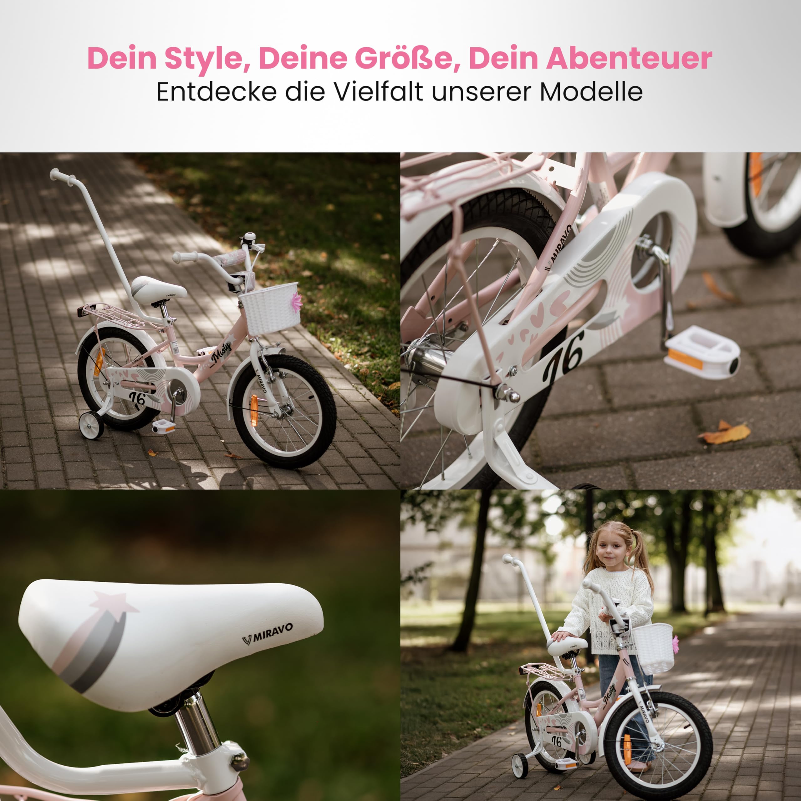Kinderfahrrad Fahrrad Kinder Ab 2 Bis 8 Jahre Schubstange V-Brake Bremsen Rückstrahl Aufkleber 12 16 20 Zoll Radgröße Korb Für Mädchen Misty
