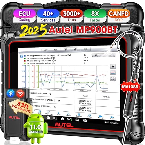 Autel Scanner MaxiPRO MP900-BT w/ MV108S: 2025 MP900BT V2.0 Newer of MP900 MS906BT MS906 MP808BT Pro, 40+ Reset, OE ECU Coding as MS906 PRO/MAX, Bidirectional Scan Tool, CAN FD/DoIP, 3K+ Tests, OS11