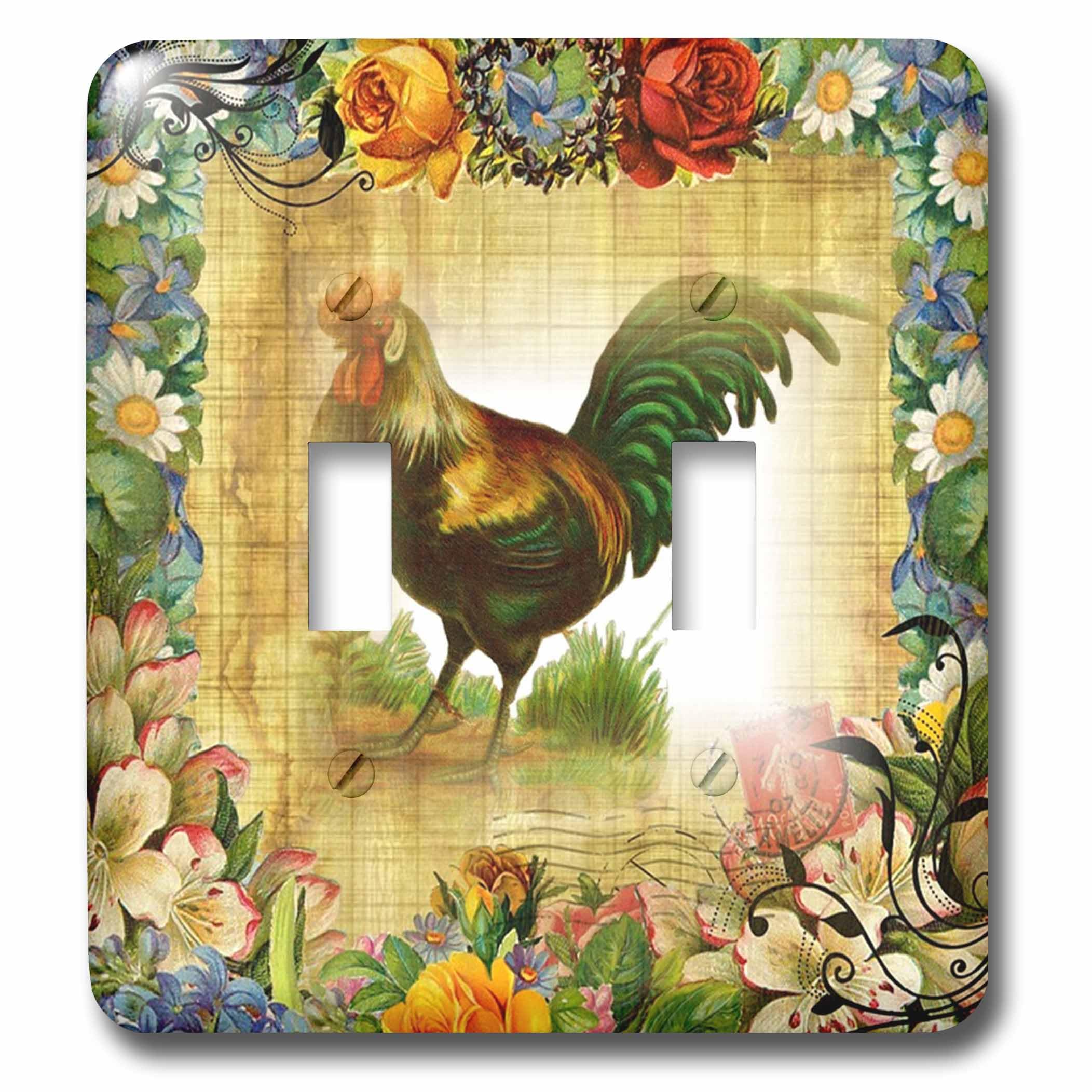 3D Rose lsp_224341_2 image de Country Rooster sur carte postale double bouton pour offrir