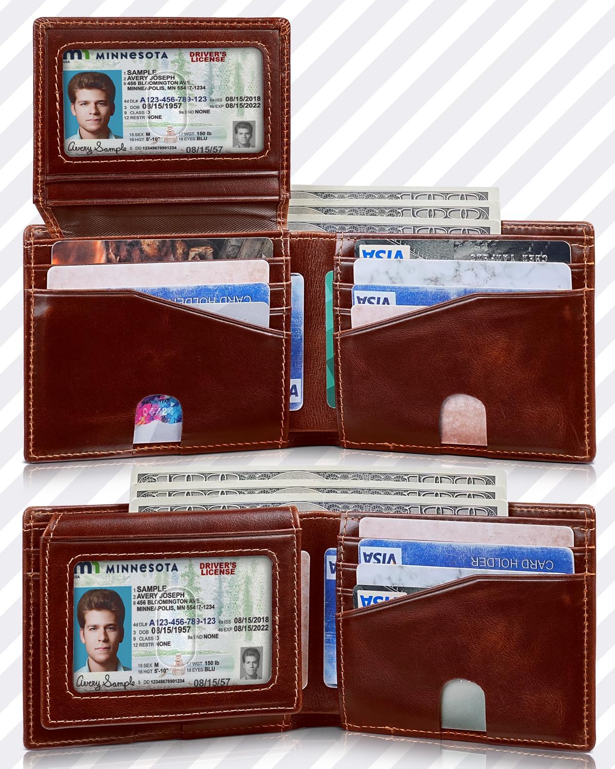 Mens Wallet Bifold Genuine Leather RFID Blocking Wallet for Men with 2 ID Windows 12 Card Holders 2 cash pockets 1 Gift Box - Image 8