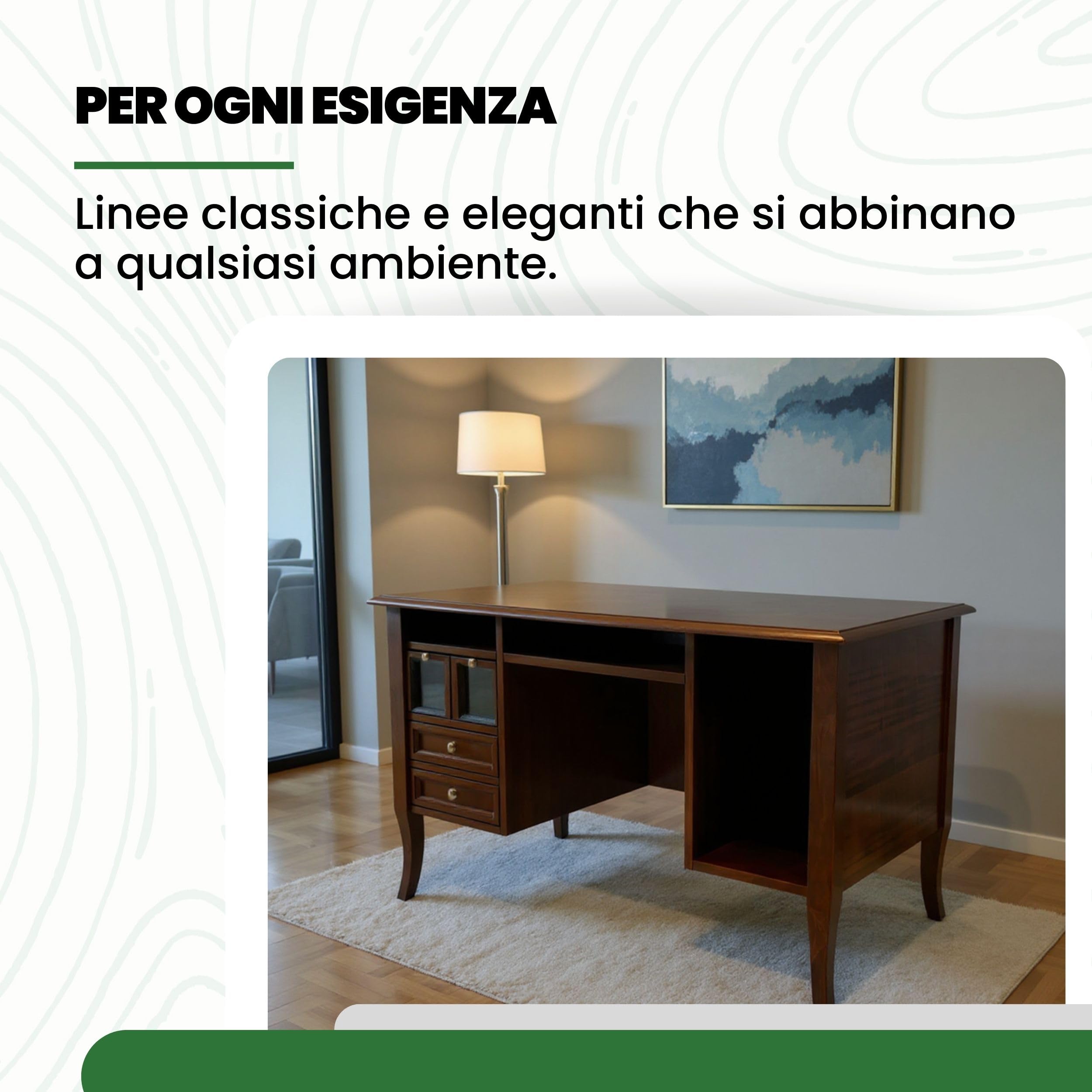 Mar.c.a. Design - Scrivania Arte Povera con Ripiano, Porta Tastiera e 4 Cassetti - Scrittoio in Legno 130x74x78 cm Made in Italy