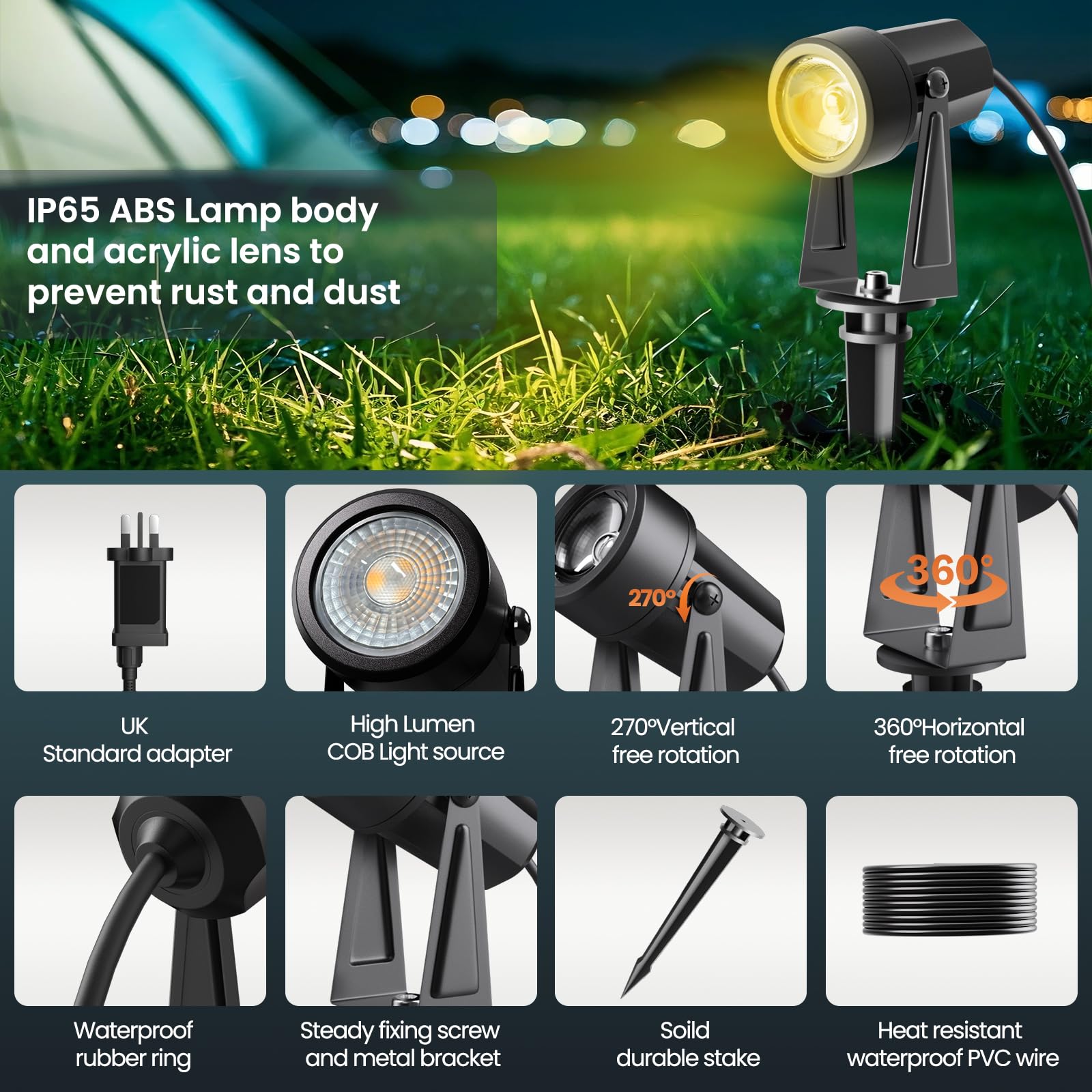 Bomcosy Garden Spotlights Mains Powered, 46FT/14M Landscape Lights - Image 3