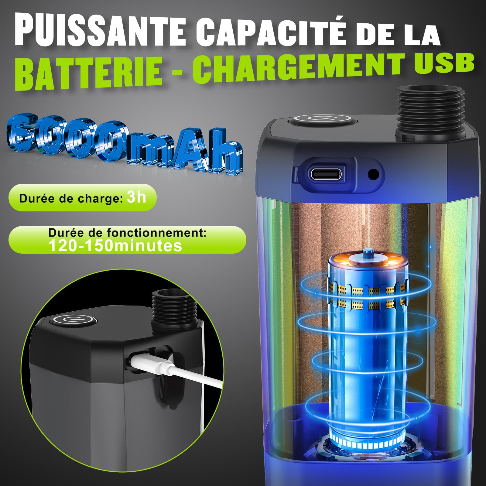 Spopal Kit Douche de Camping, Douche Portable,Pompe de Douche Électrique Rechargeable,Imperméable, avec Afficheur Intelligent et Pomme de Douche 4 Modes pour Extérieure,Camping,Randonnée